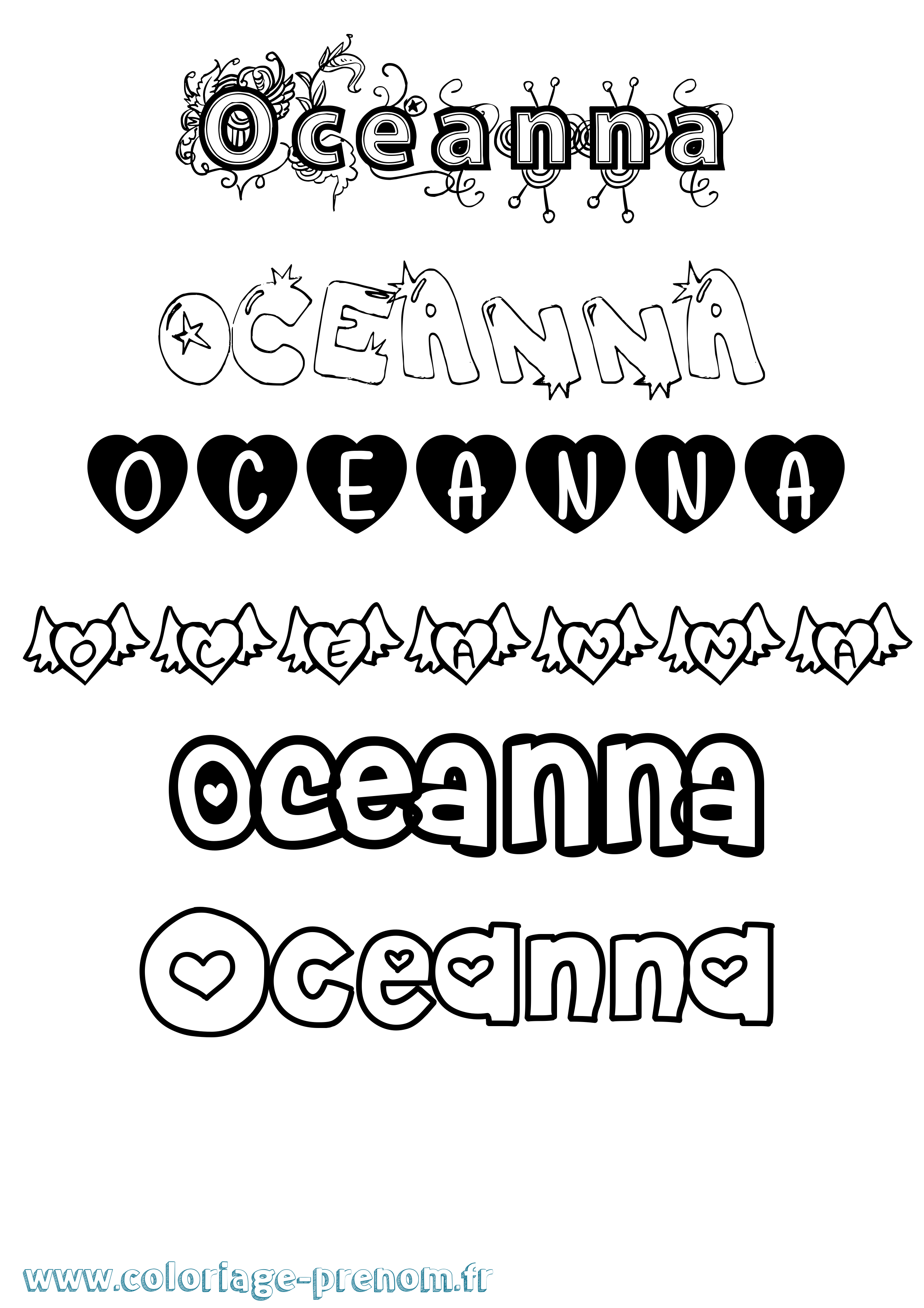 Coloriage Oceanna Girly Coloriage prénom Oceanna Girly