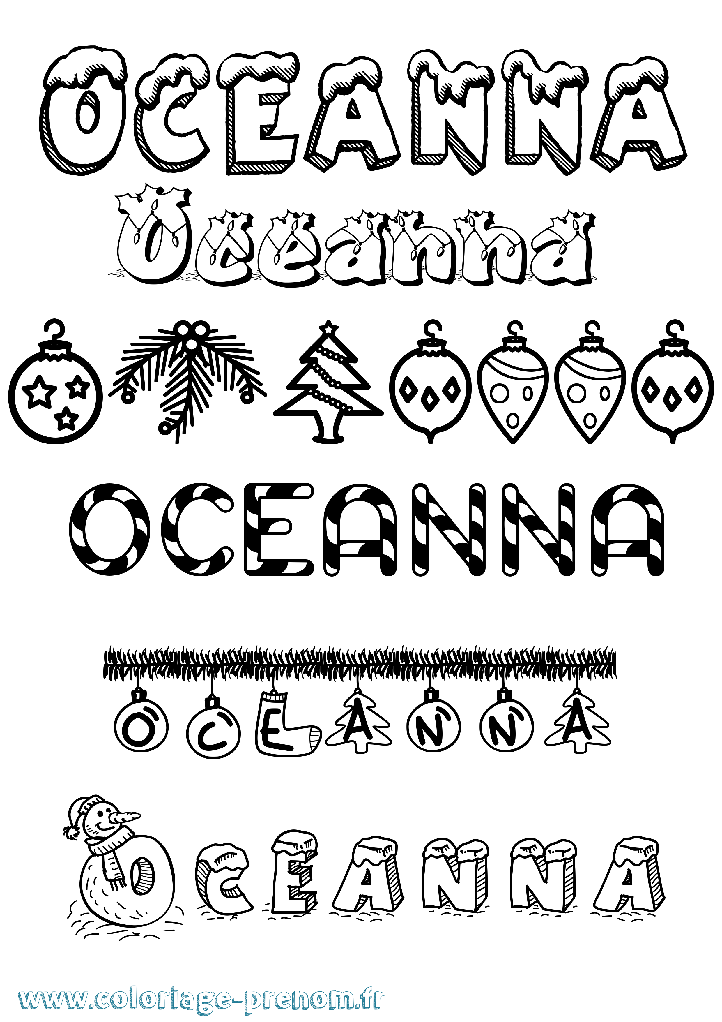 Coloriage Oceanna Noël Coloriage prénom Oceanna Noël