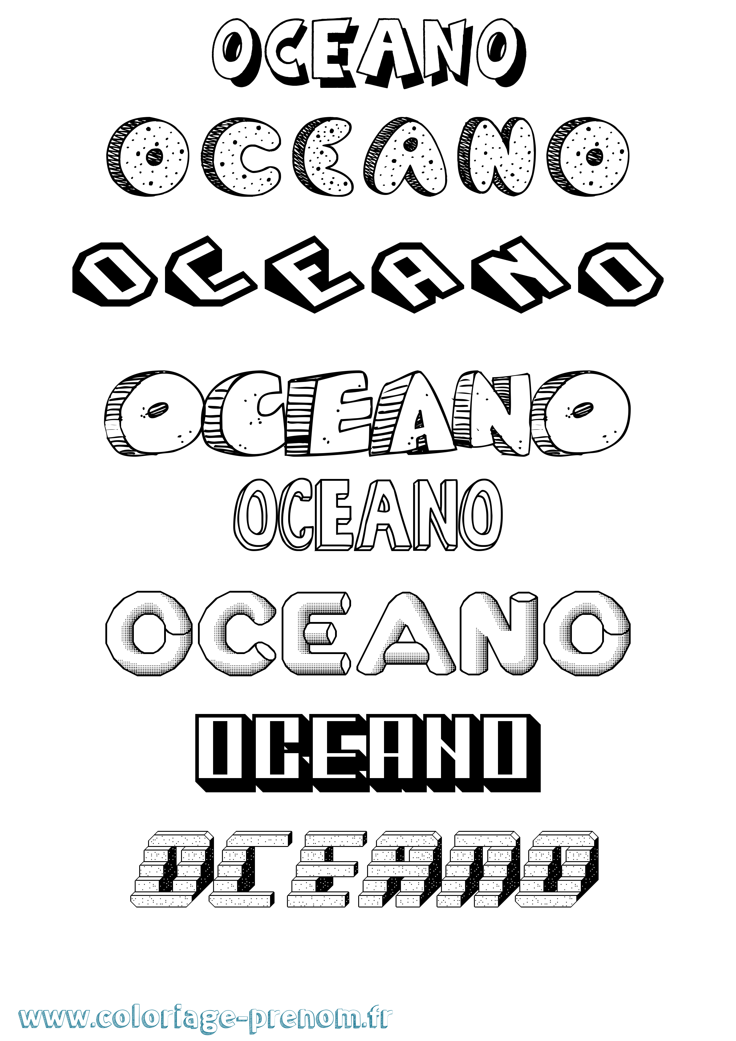 Coloriage Oceano Effet 3D Coloriage prénom Oceano Effet 3D