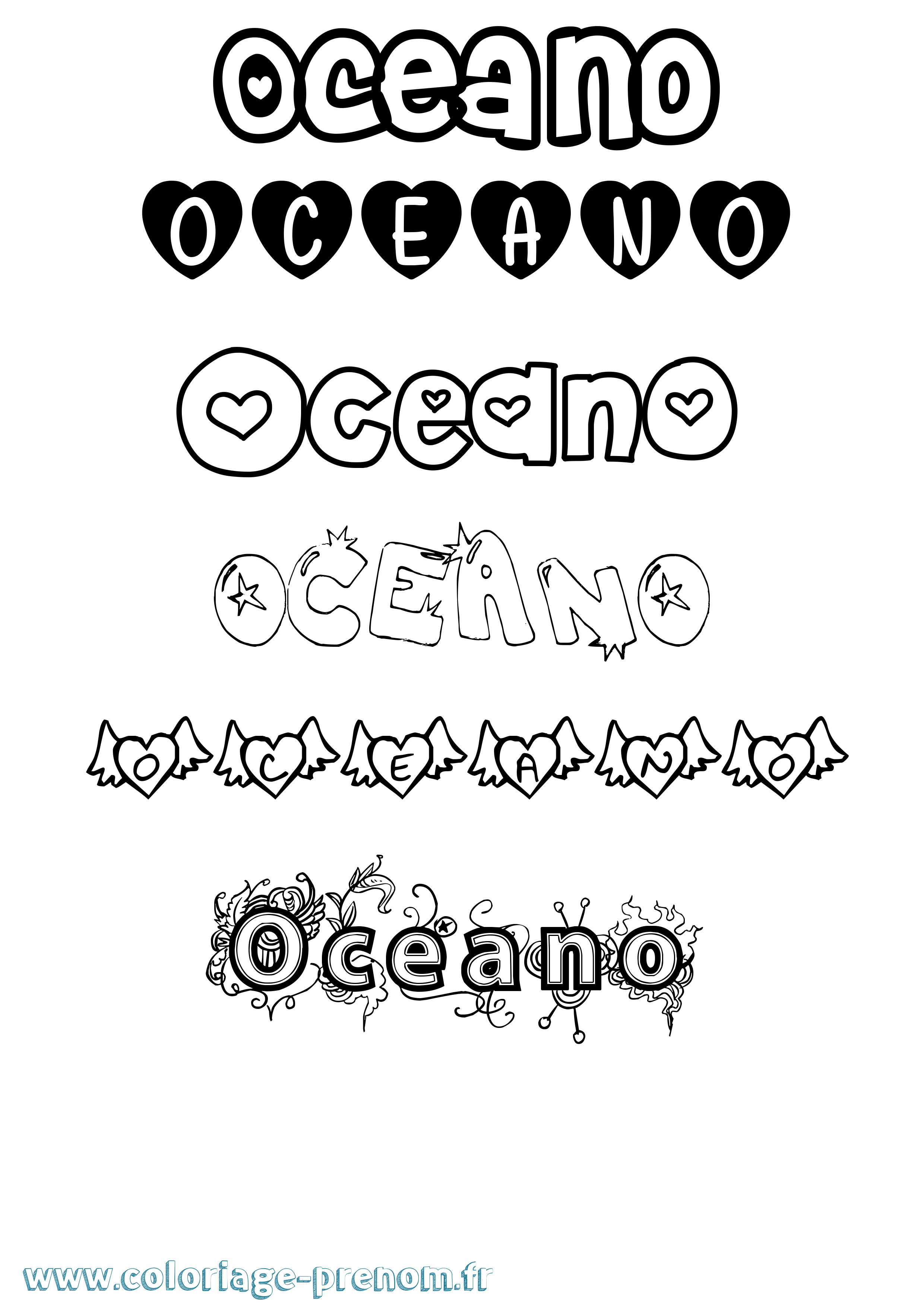 Coloriage Oceano Girly Coloriage prénom Oceano Girly