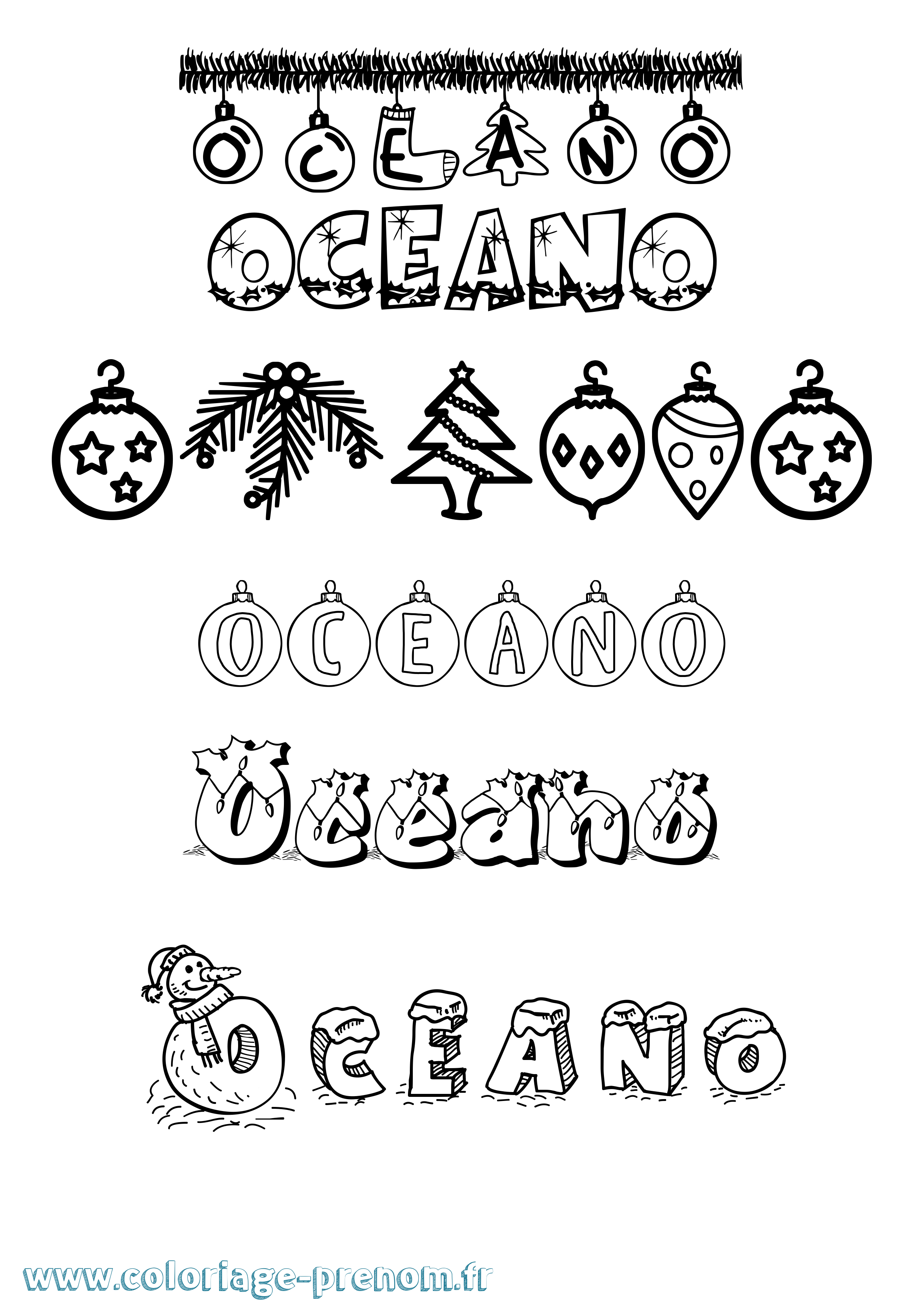 Coloriage Oceano Noël Coloriage prénom Oceano Noël