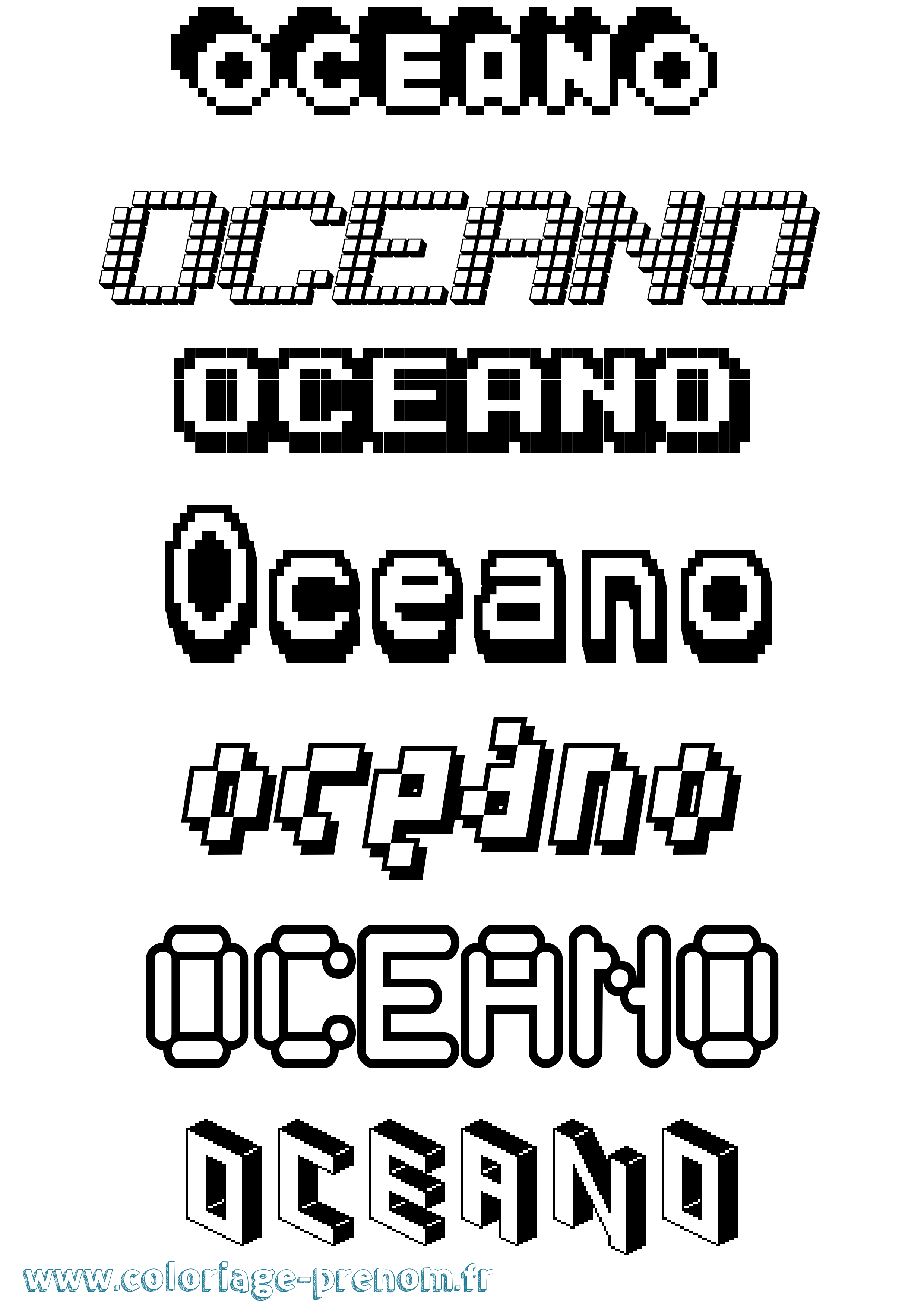 Coloriage Oceano Pixel Coloriage prénom Oceano Pixel