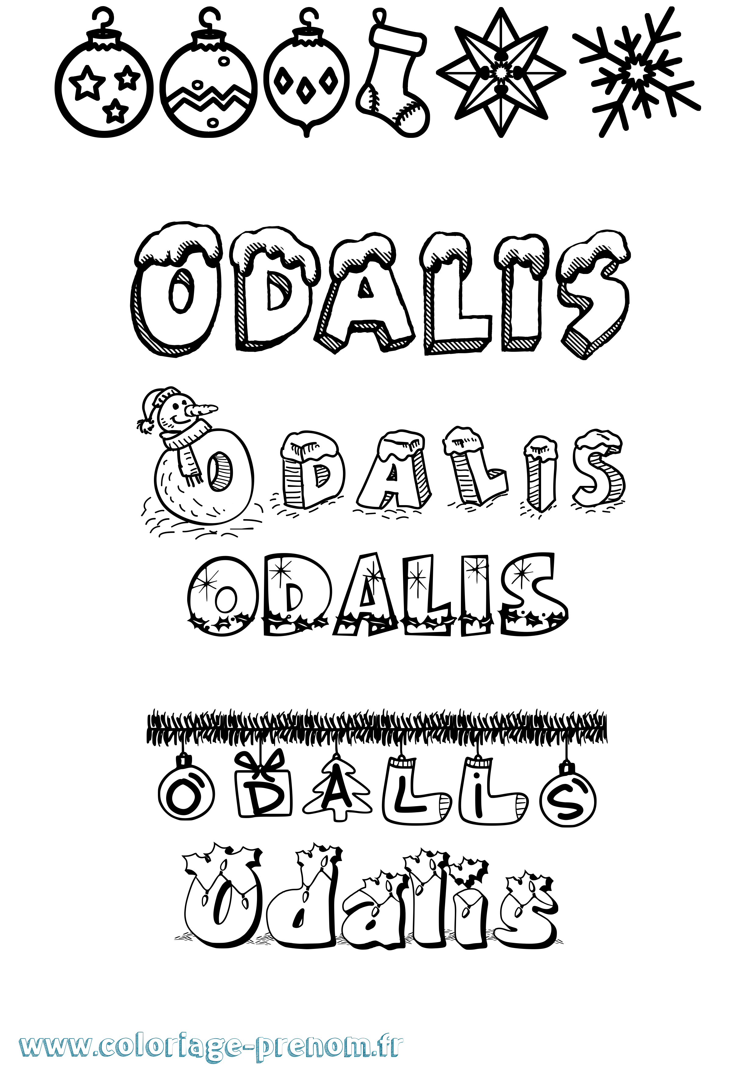 Coloriage Odalis Noël Coloriage prénom Odalis Noël
