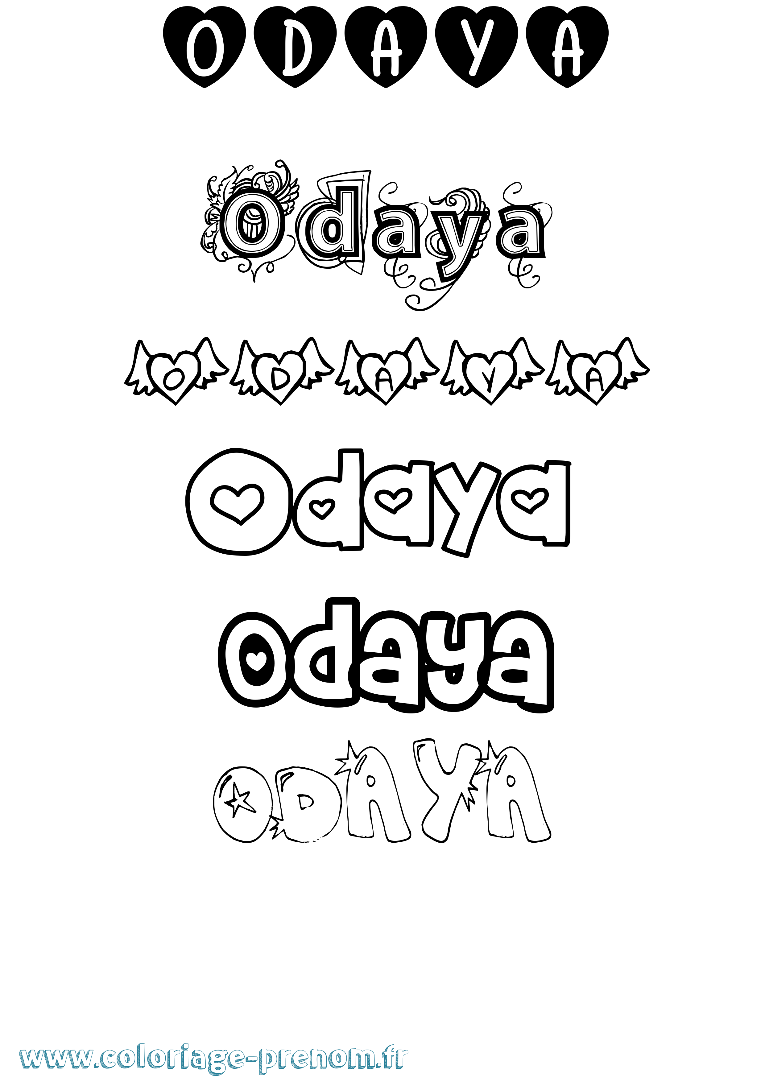 Coloriage Odaya Girly Coloriage prénom Odaya Girly