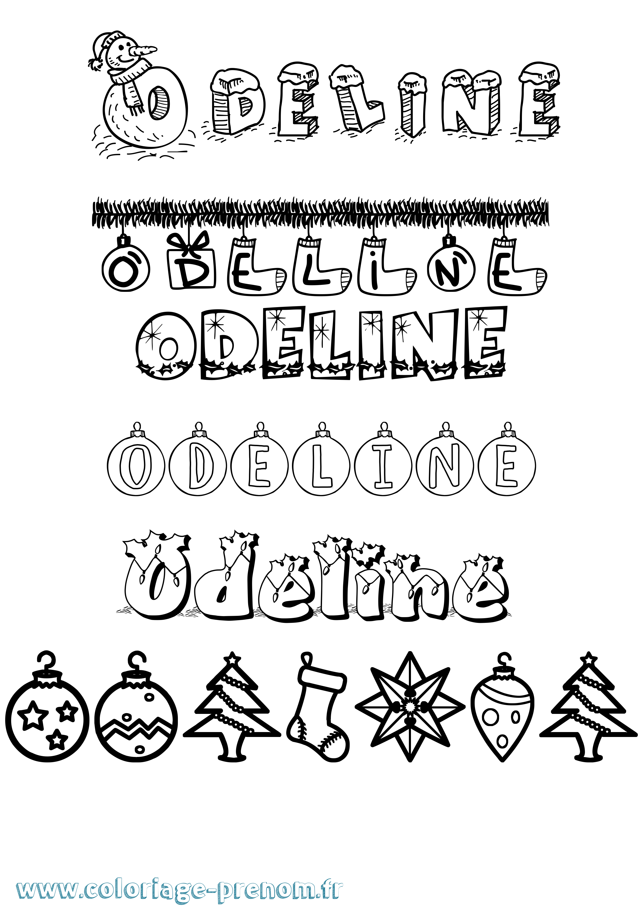Coloriage Odeline Noël Coloriage prénom Odeline Noël