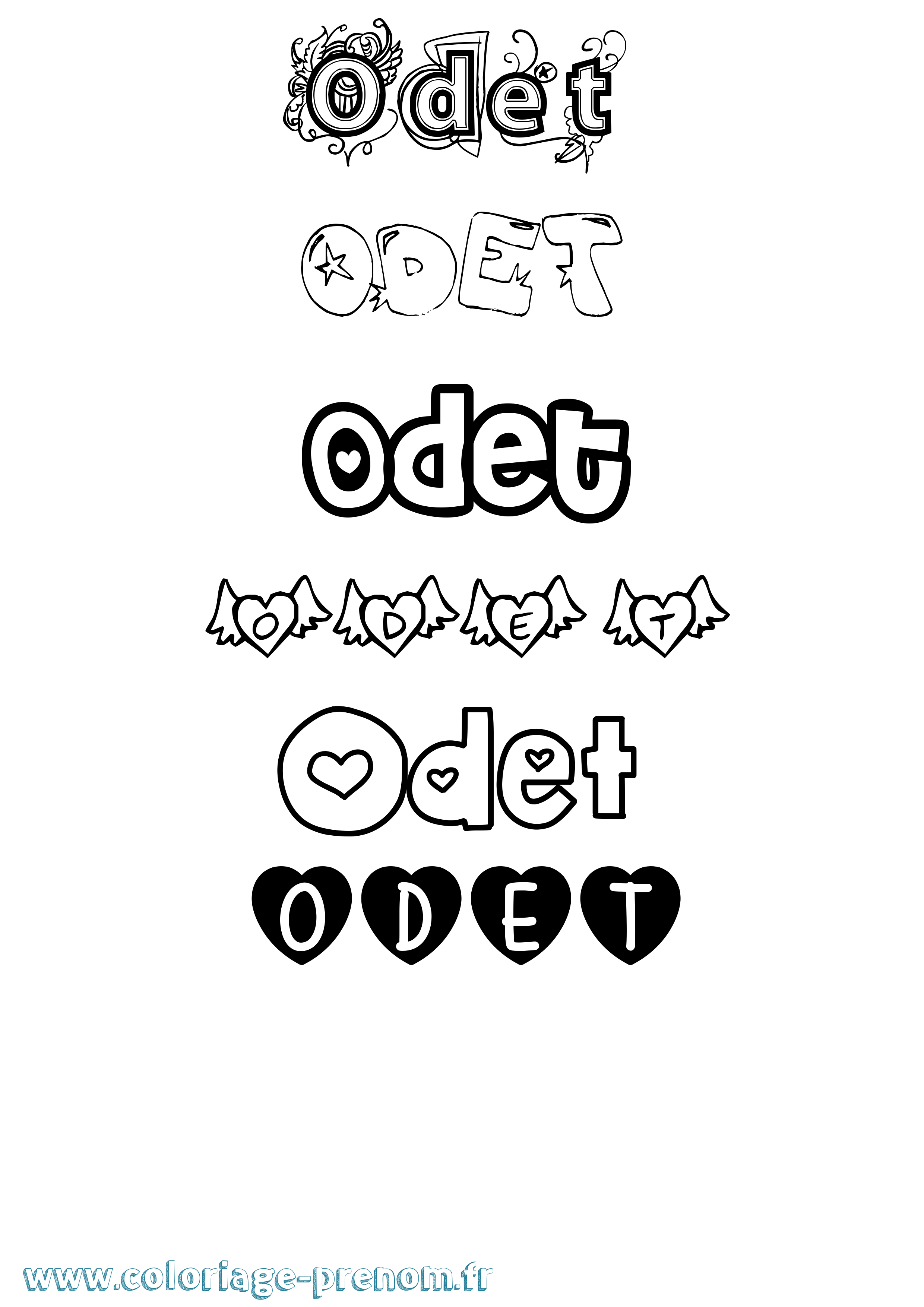 Coloriage Odet Girly Coloriage prénom Odet Girly