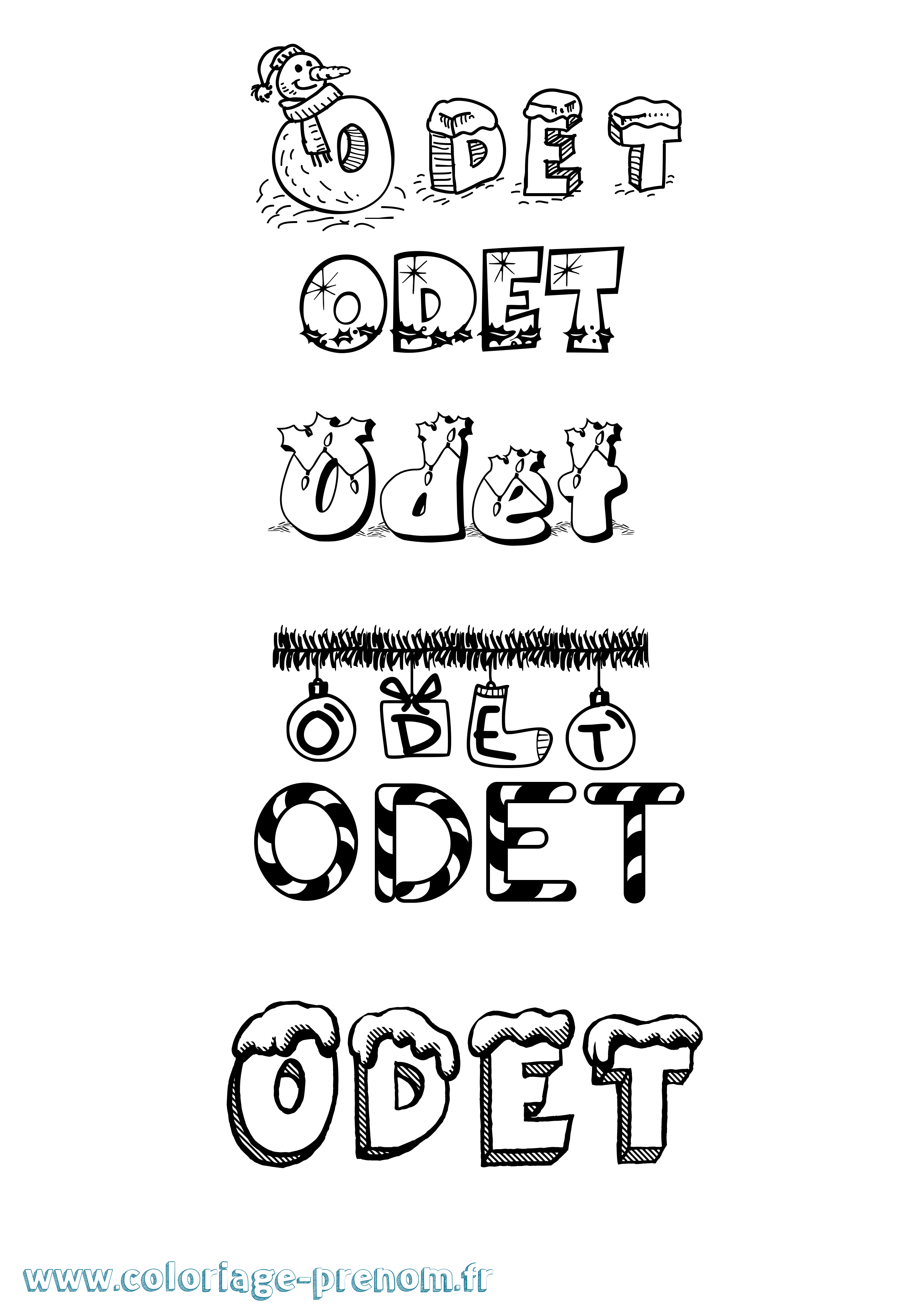 Coloriage Odet Noël Coloriage prénom Odet Noël