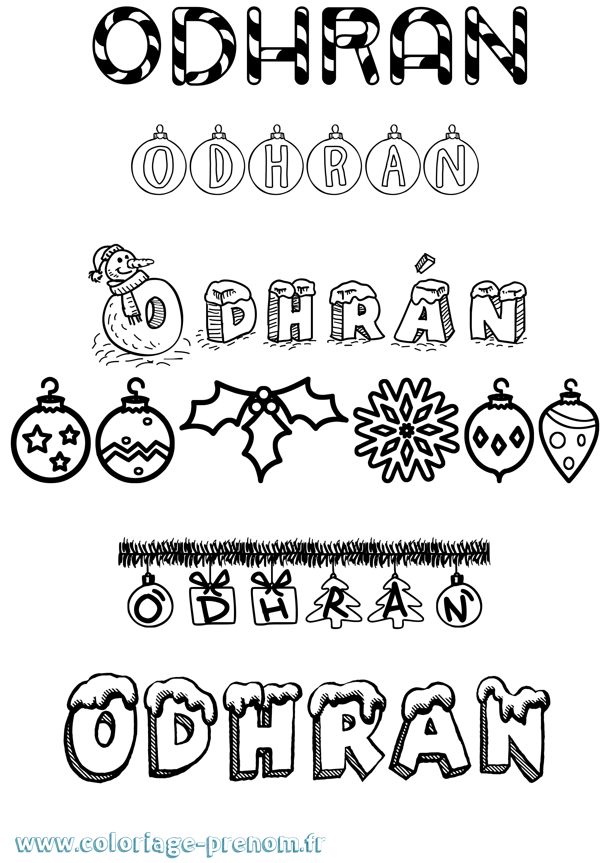 Coloriage Odhrán Noël Coloriage prénom Odhrán Noël