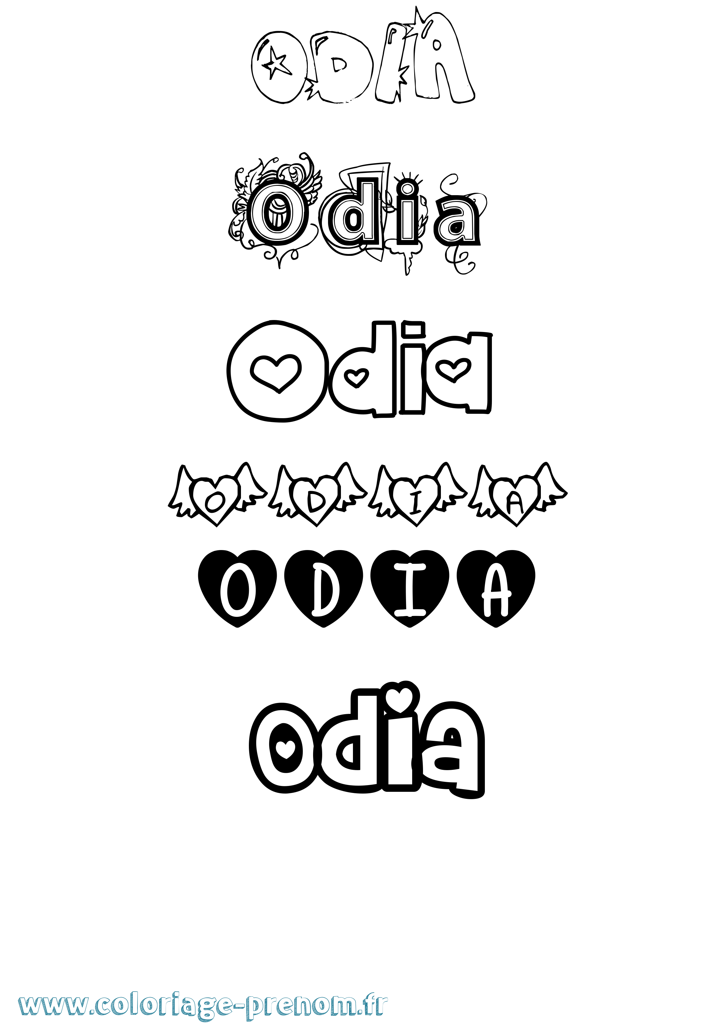Coloriage Odia Girly Coloriage prénom Odia Girly