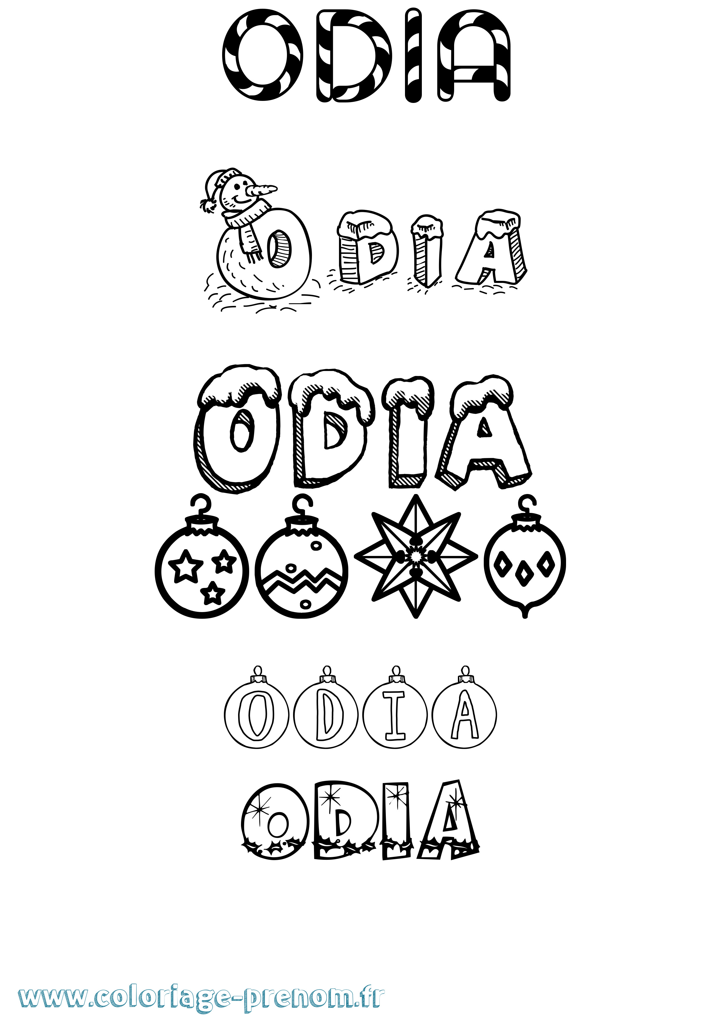 Coloriage Odia Noël Coloriage prénom Odia Noël