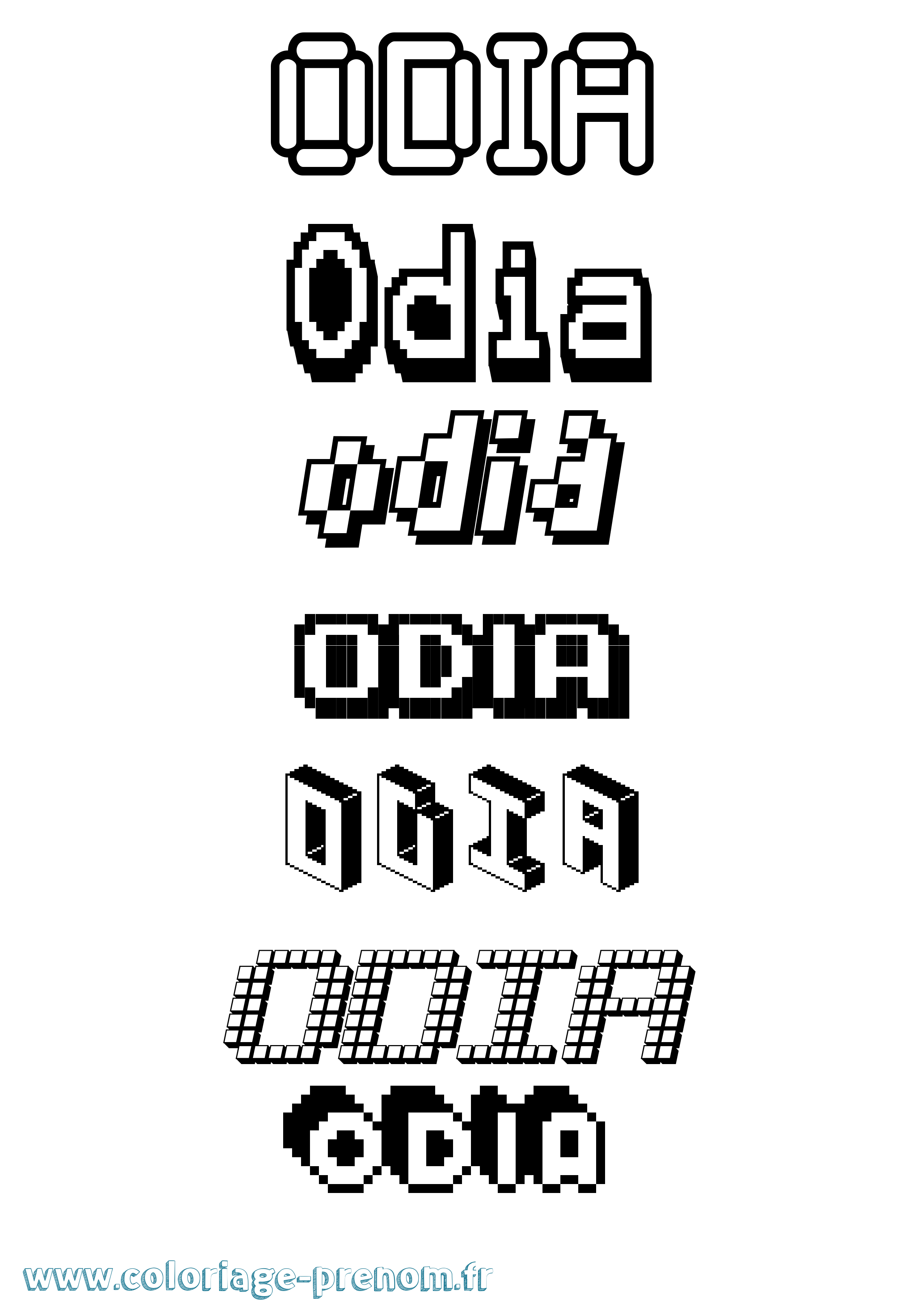Coloriage Odia Pixel Coloriage prénom Odia Pixel