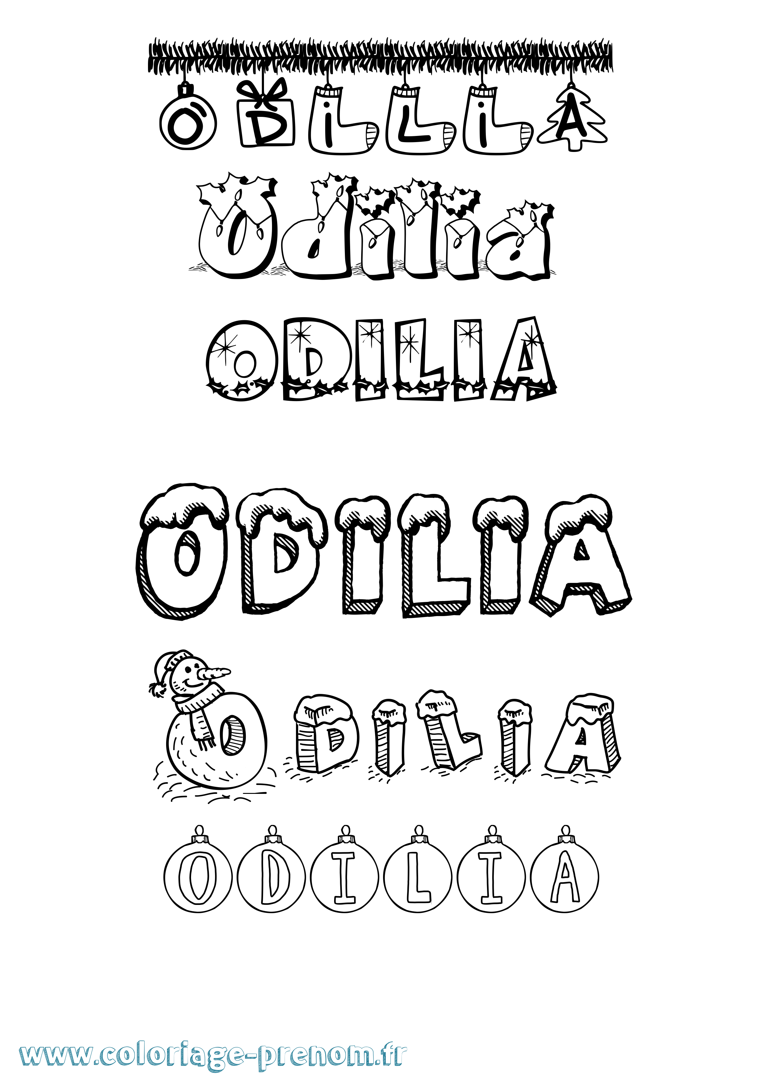 Coloriage Odilia Noël Coloriage prénom Odilia Noël