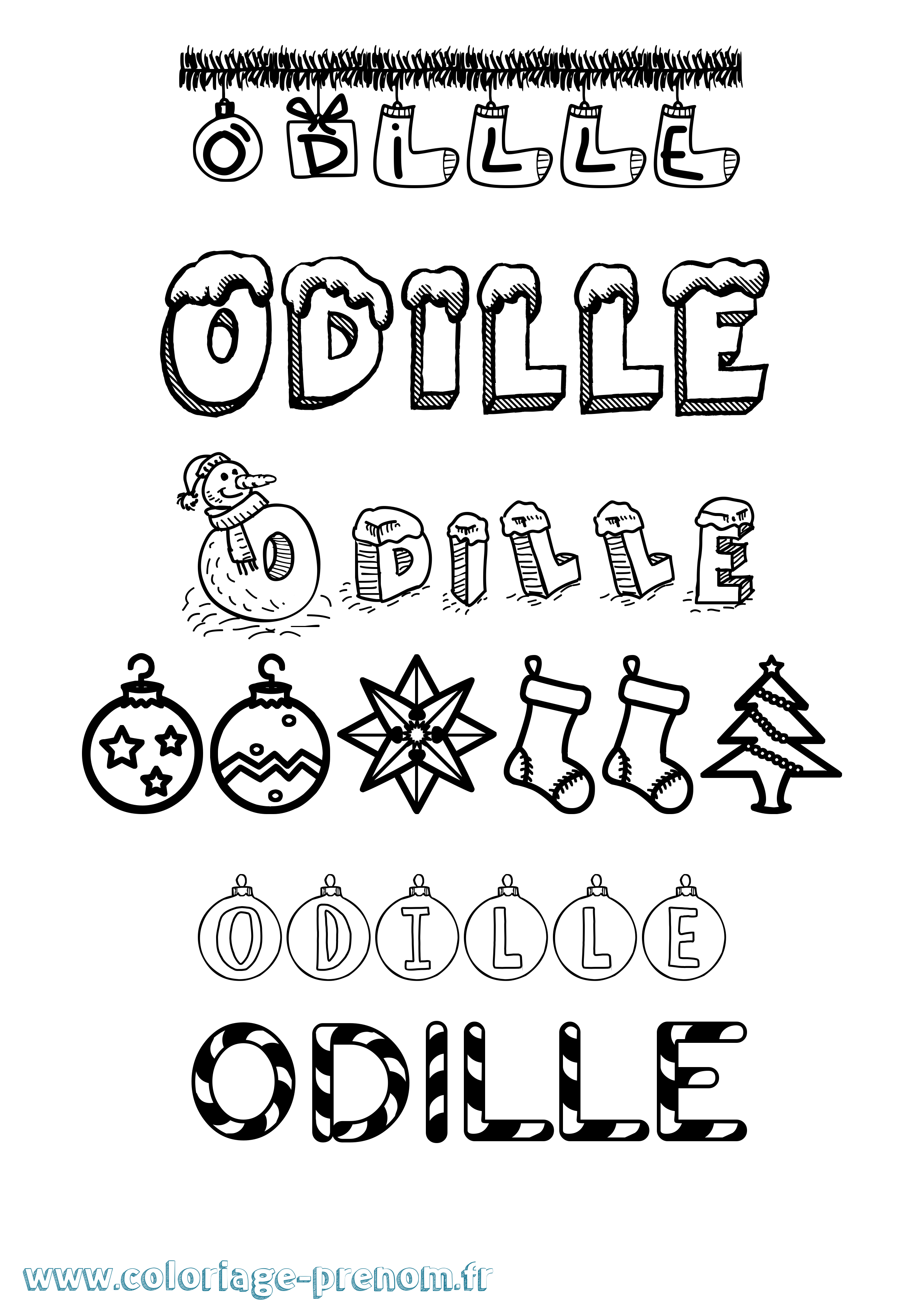 Coloriage Odille Noël Coloriage prénom Odille Noël