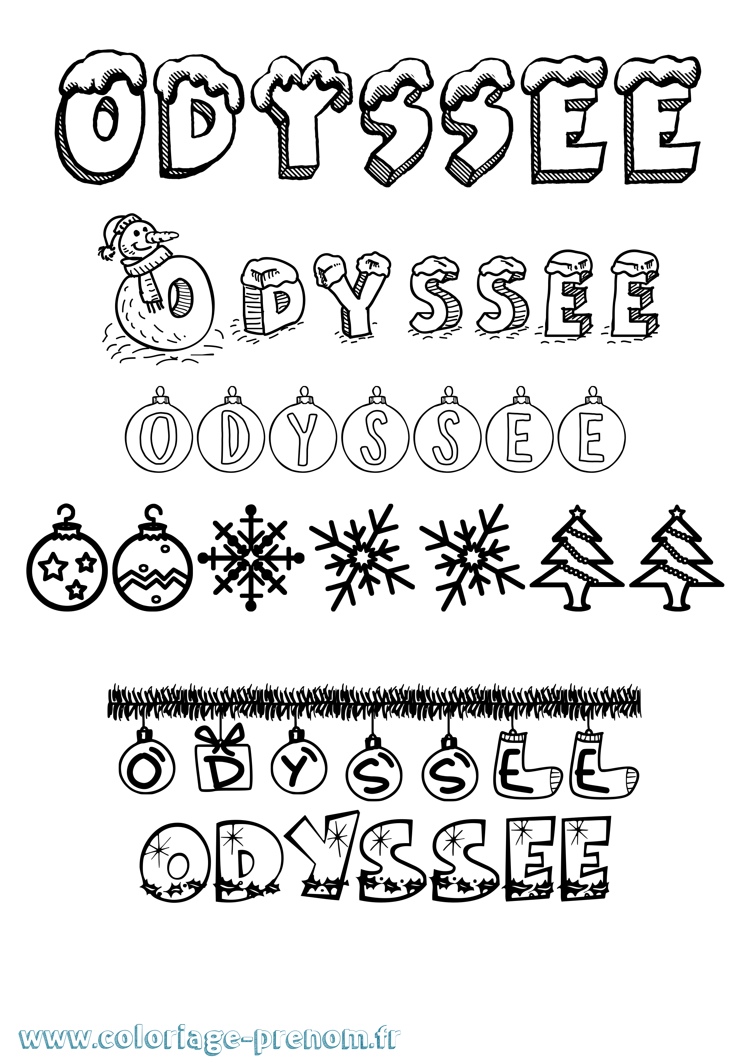 Coloriage Odyssee Noël Coloriage prénom Odyssee Noël