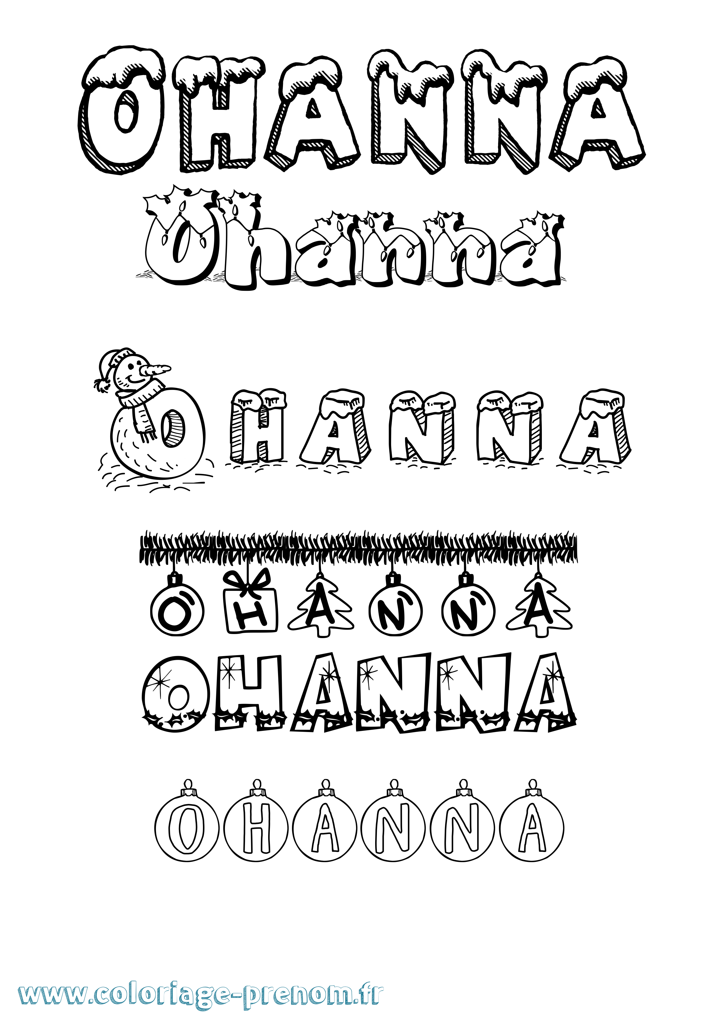 Coloriage Ohanna Noël Coloriage prénom Ohanna Noël