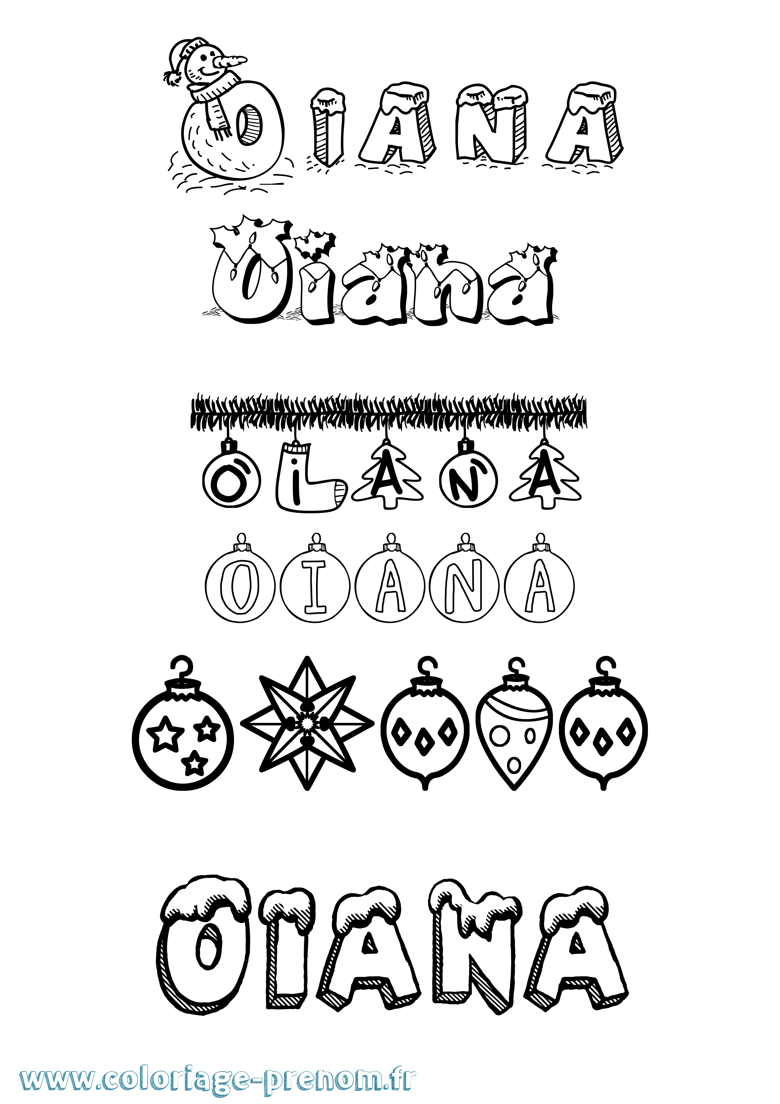 Coloriage Oiana Noël Coloriage prénom Oiana Noël