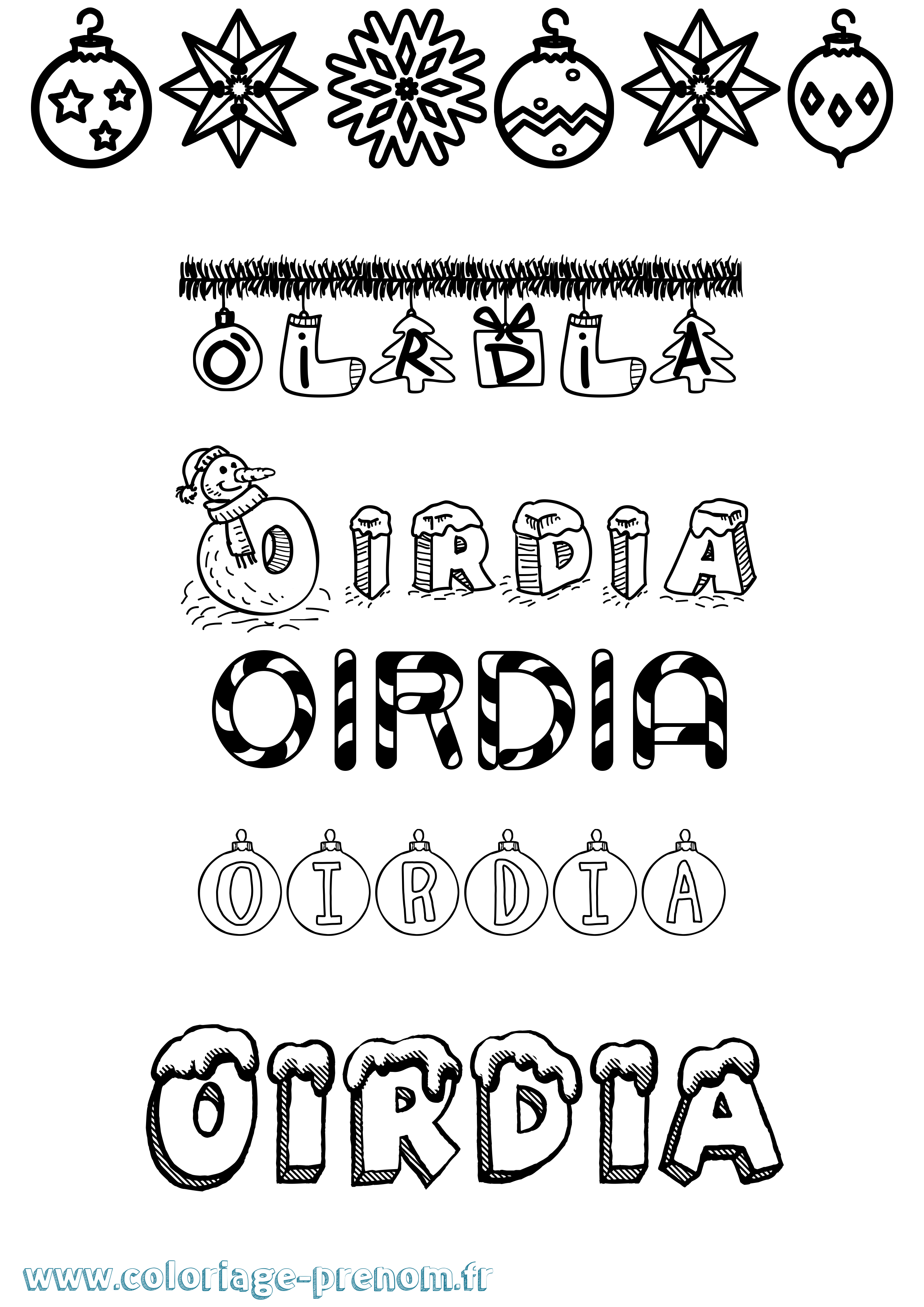 Coloriage Oirdia Noël Coloriage prénom Oirdia Noël