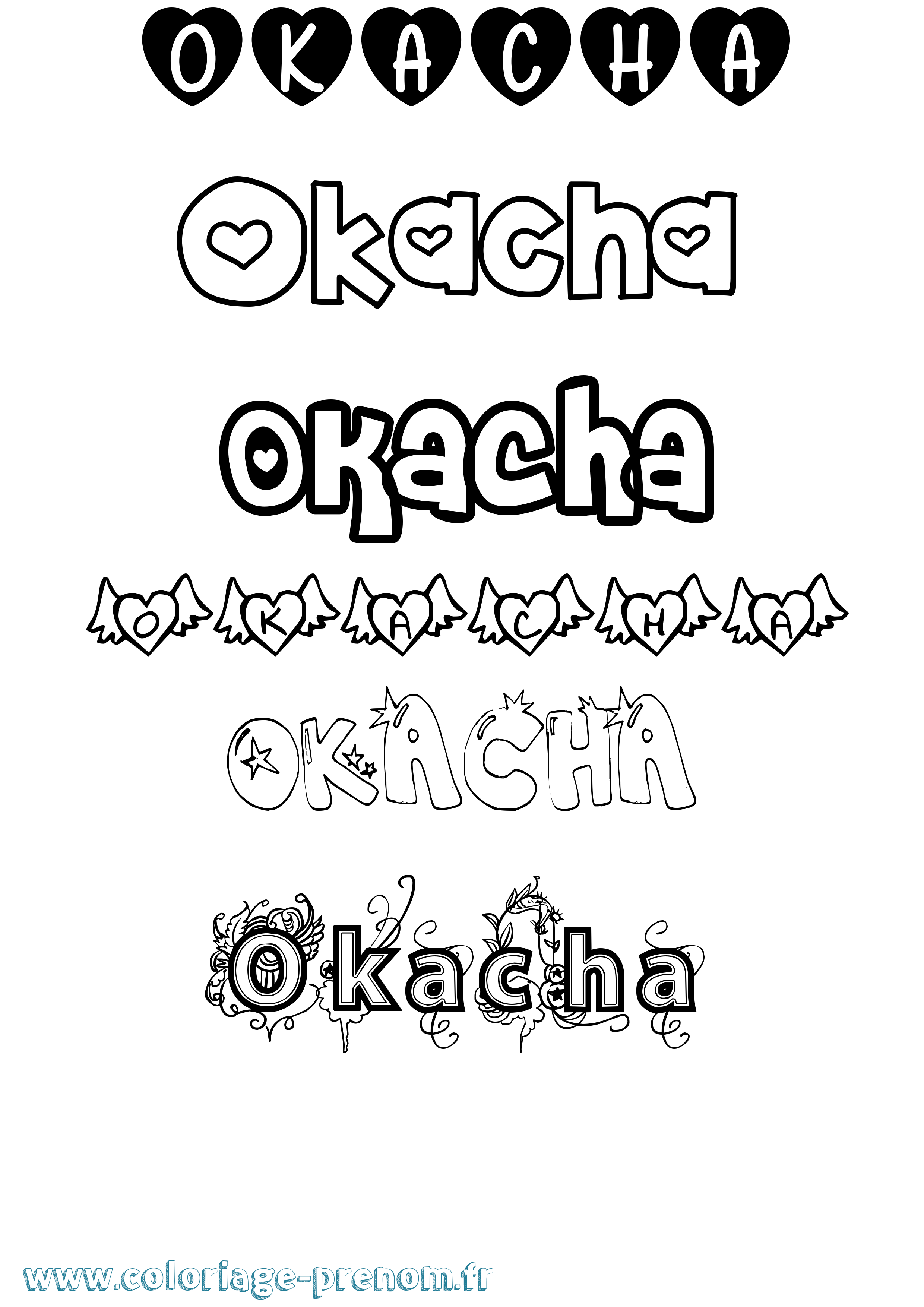 Coloriage Okacha Girly Coloriage prénom Okacha Girly