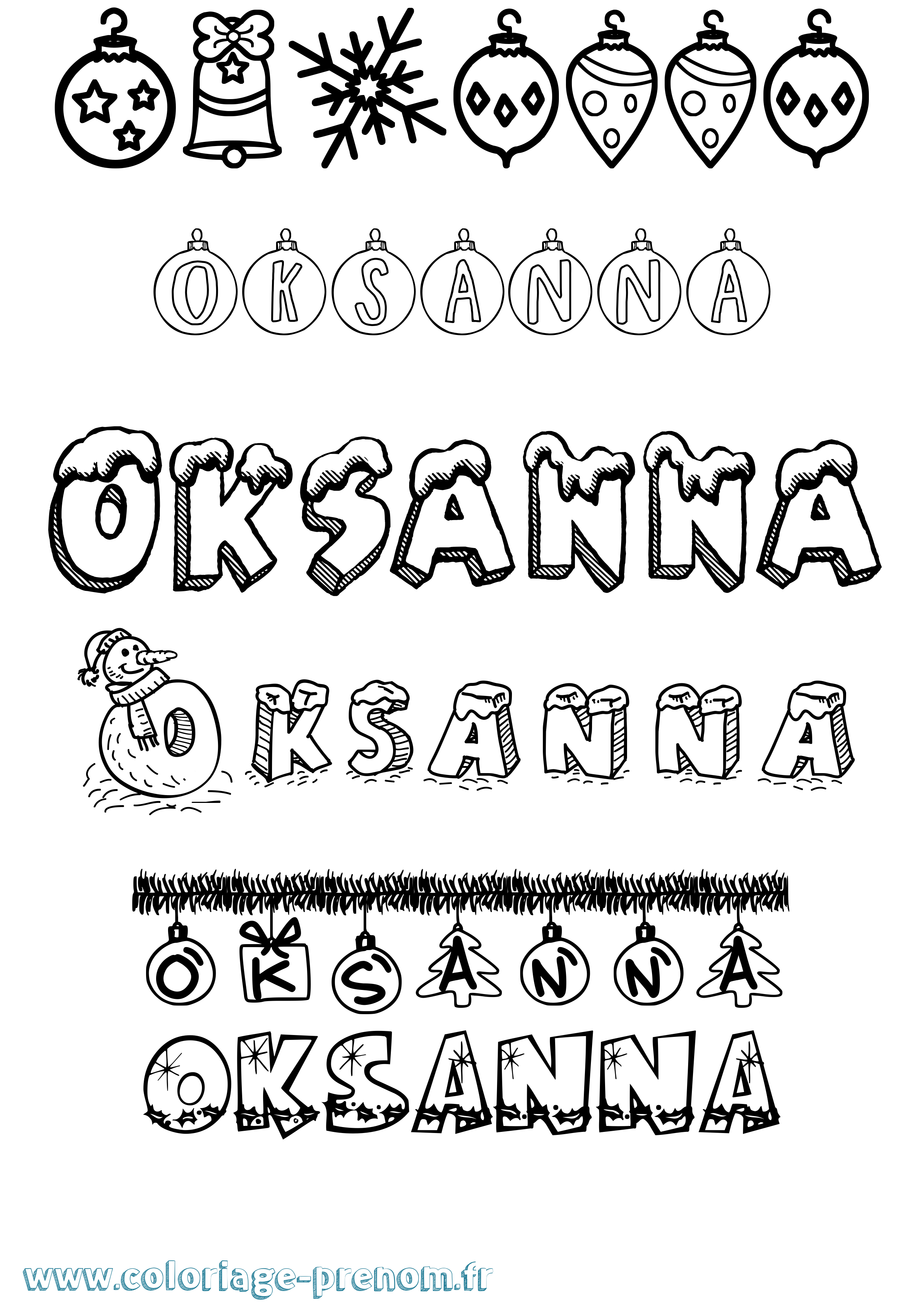 Coloriage Oksanna Noël Coloriage prénom Oksanna Noël