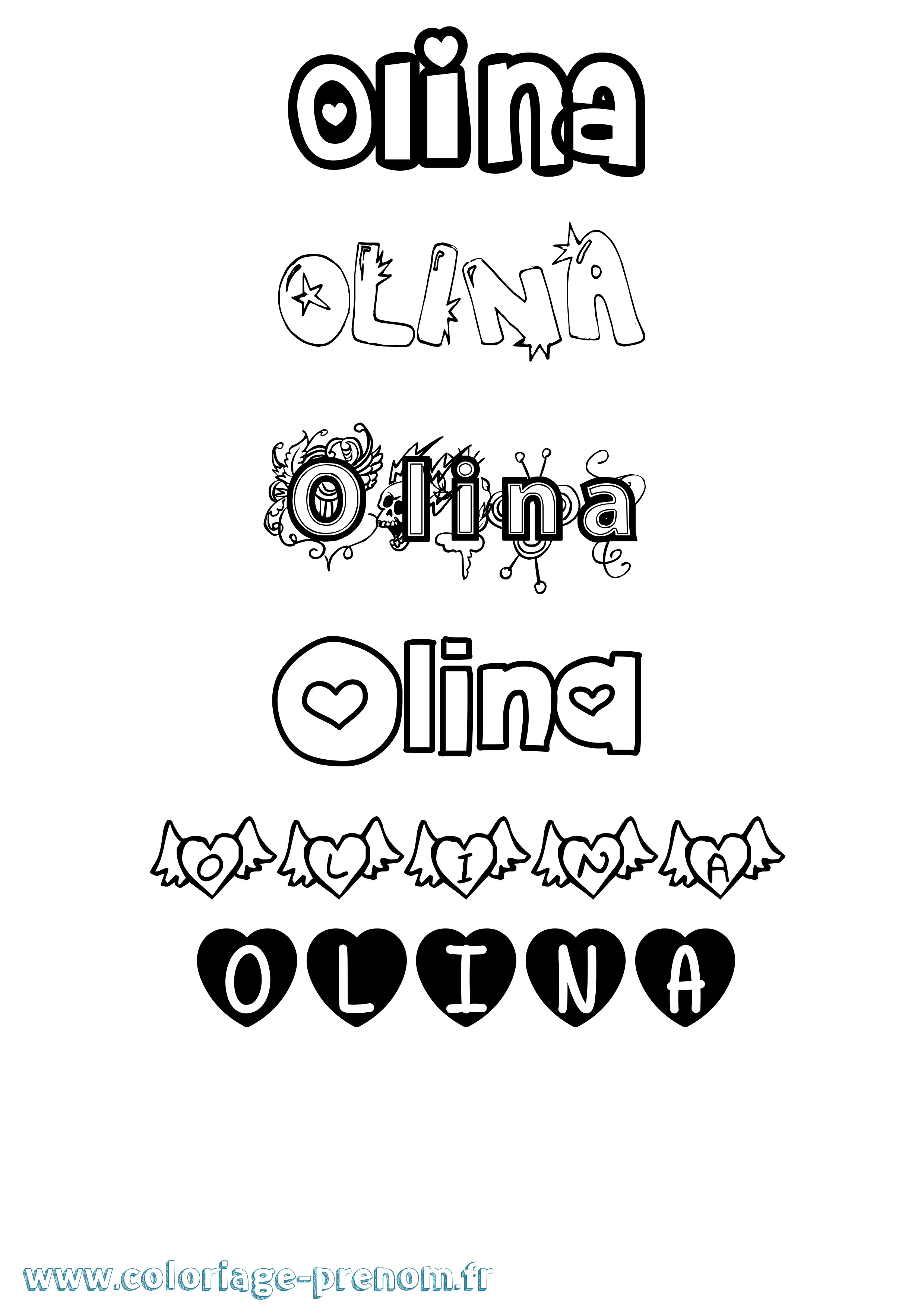 Coloriage Olina Girly Coloriage prénom Olina Girly