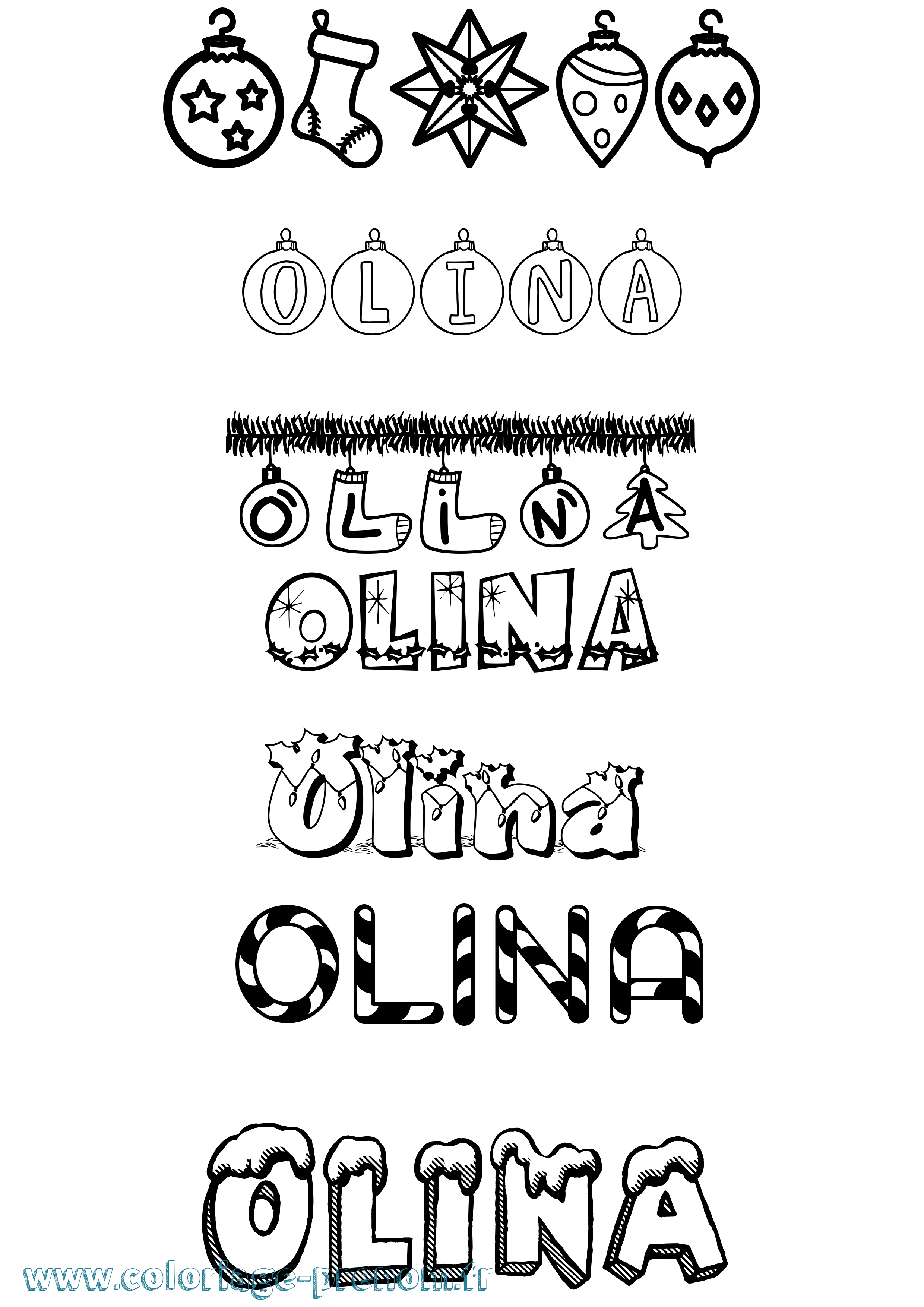 Coloriage Olina Noël Coloriage prénom Olina Noël