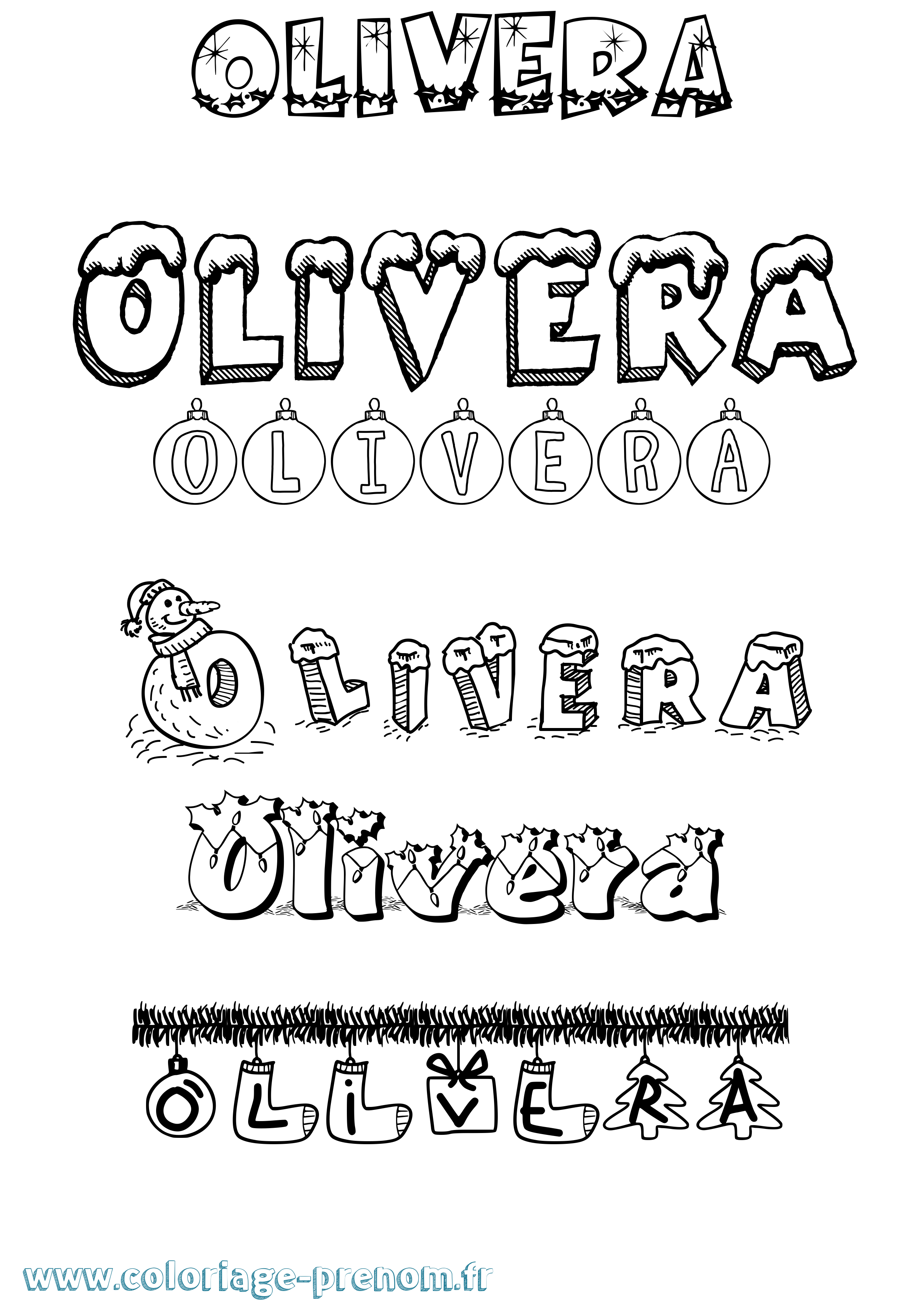 Coloriage Olivera Noël Coloriage prénom Olivera Noël