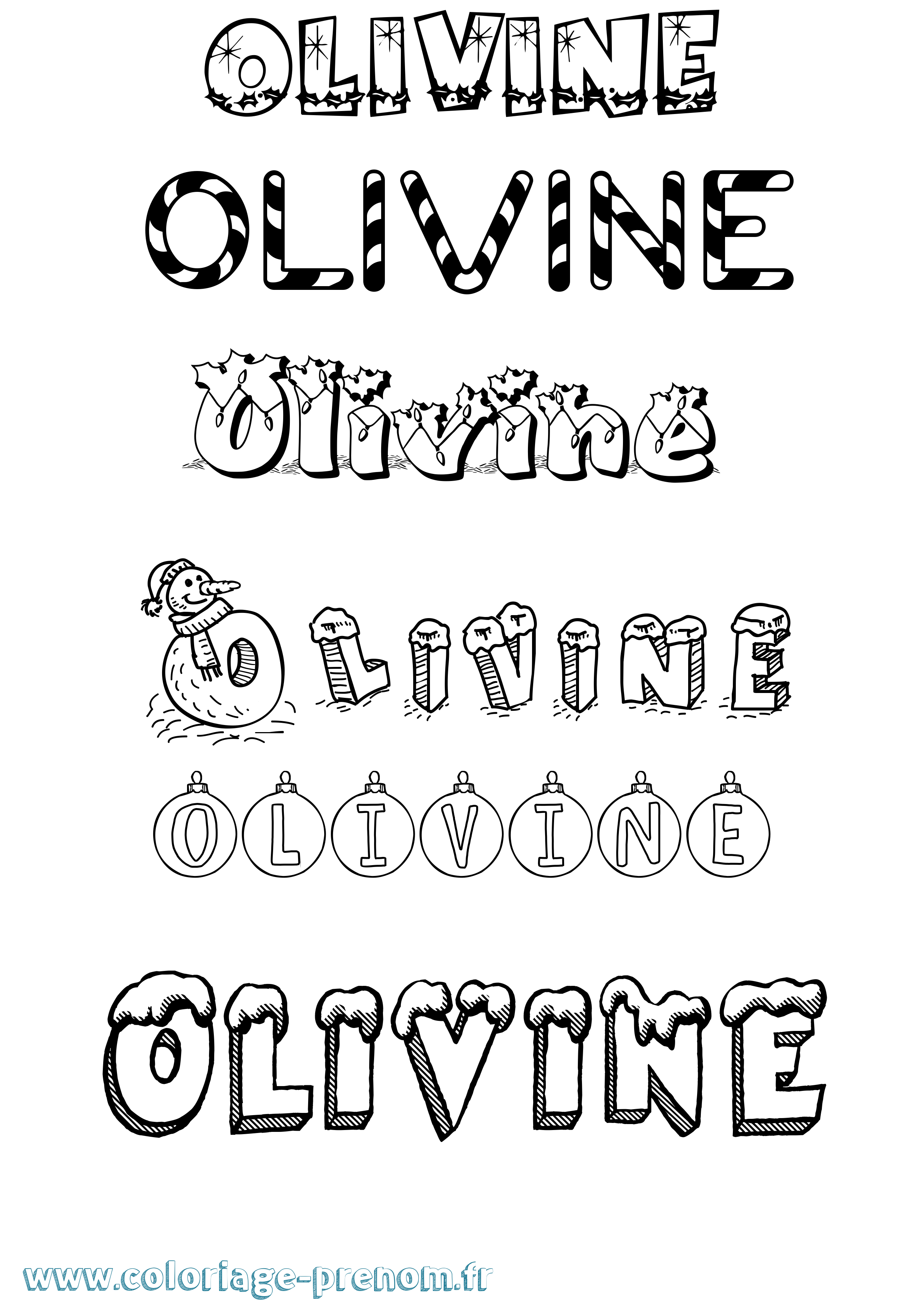 Coloriage Olivine Noël Coloriage prénom Olivine Noël