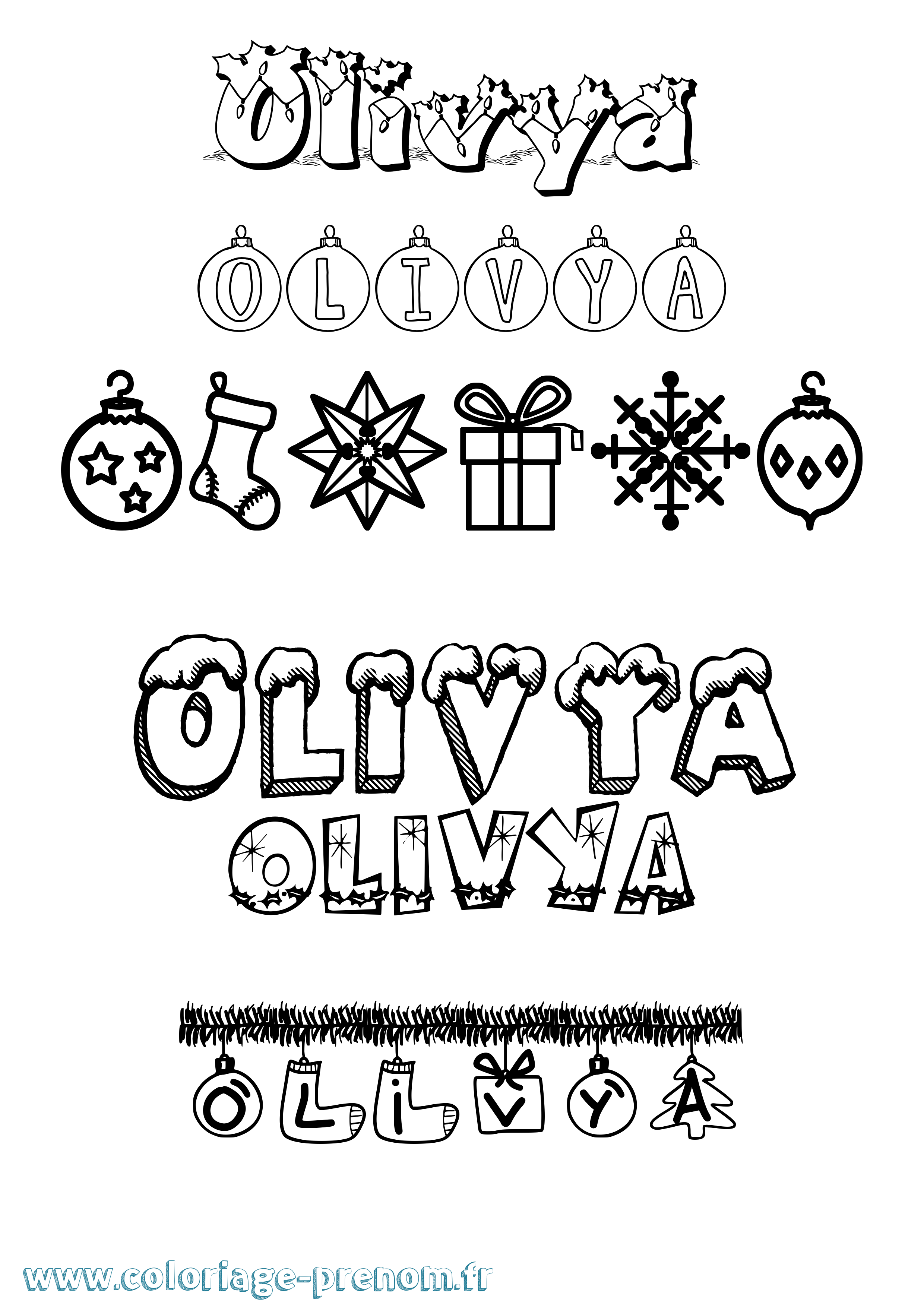 Coloriage Olivya Noël Coloriage prénom Olivya Noël