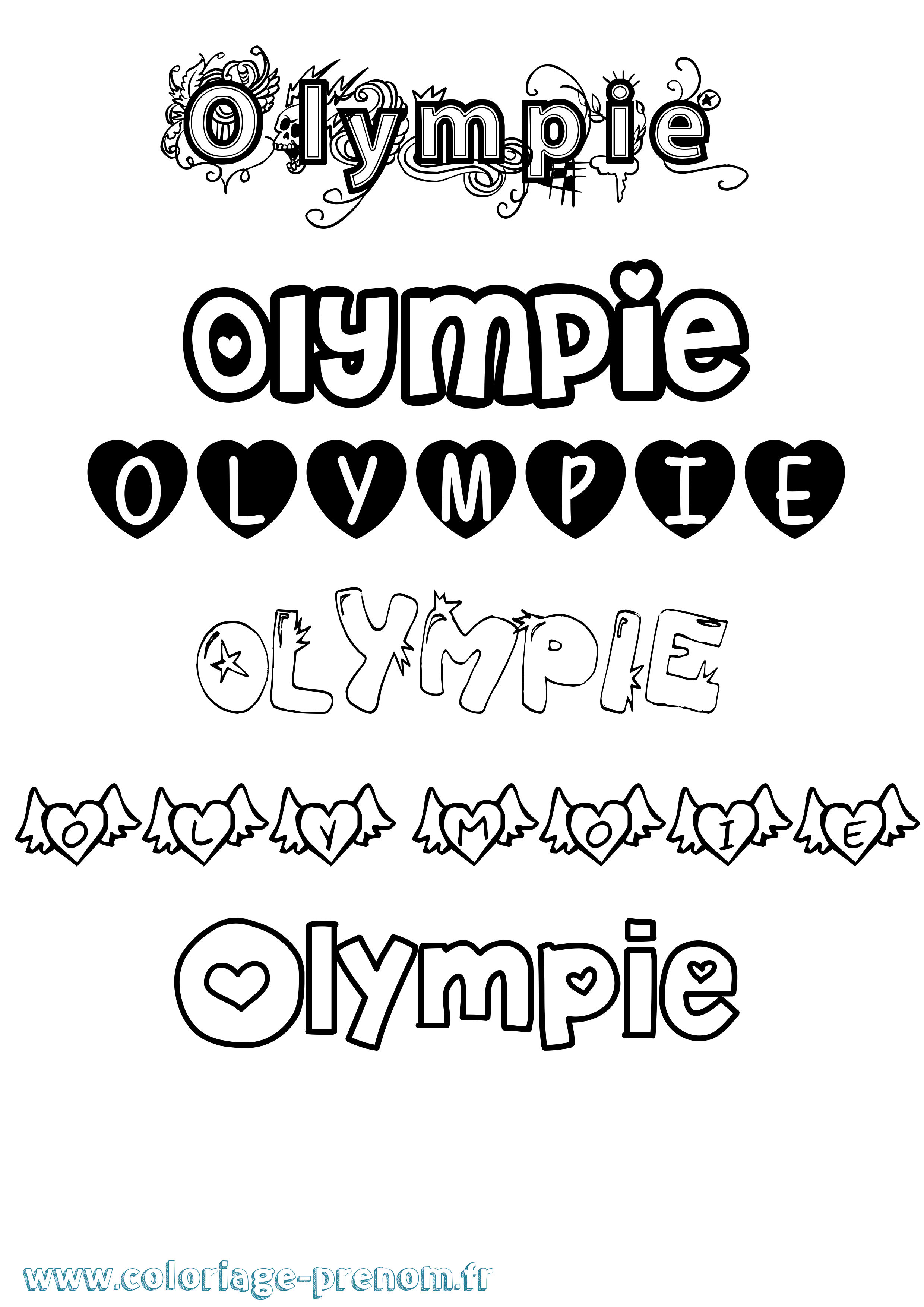 Coloriage Olympie Girly Coloriage prénom Olympie Girly