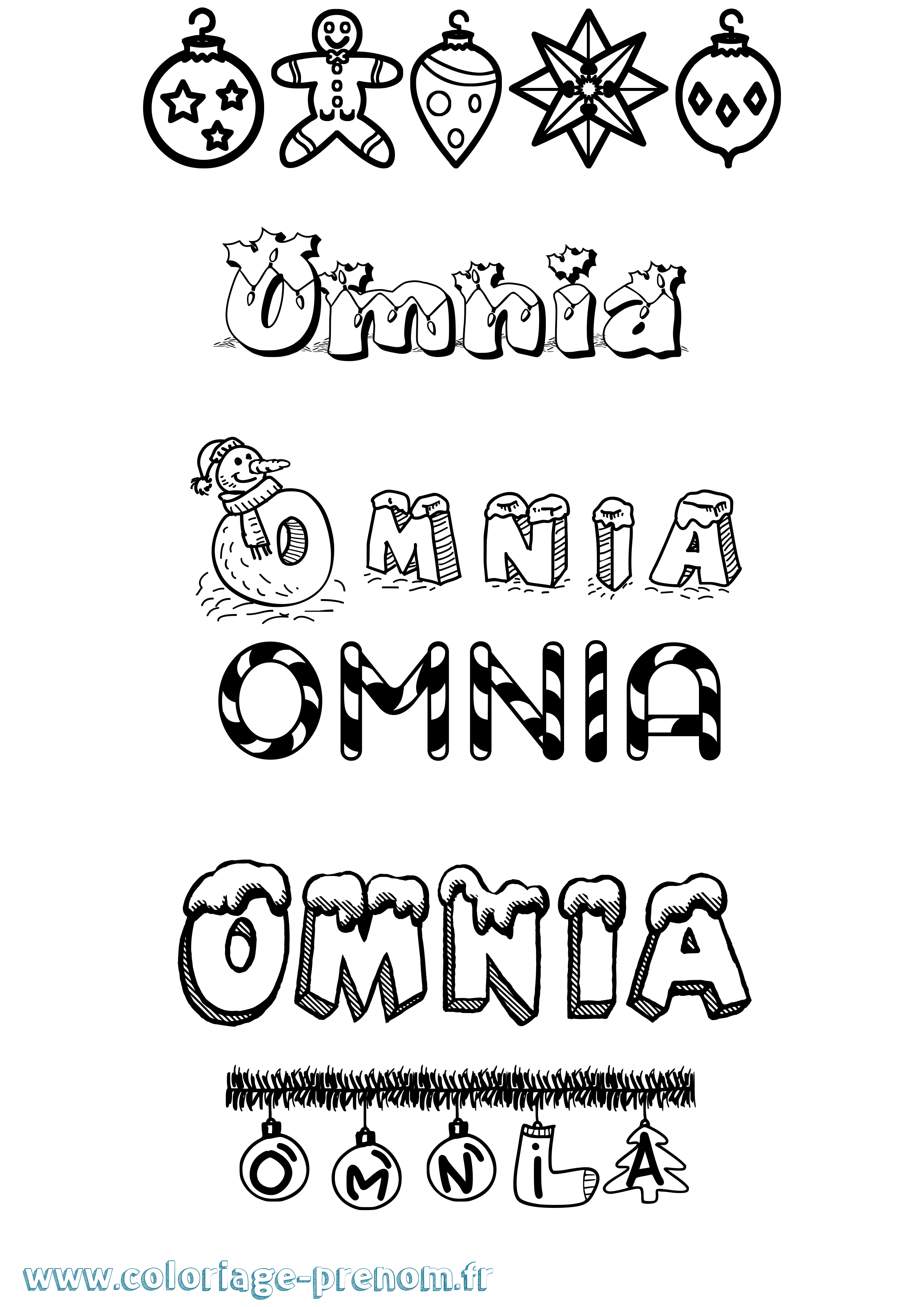 Coloriage Omnia Noël Coloriage prénom Omnia Noël