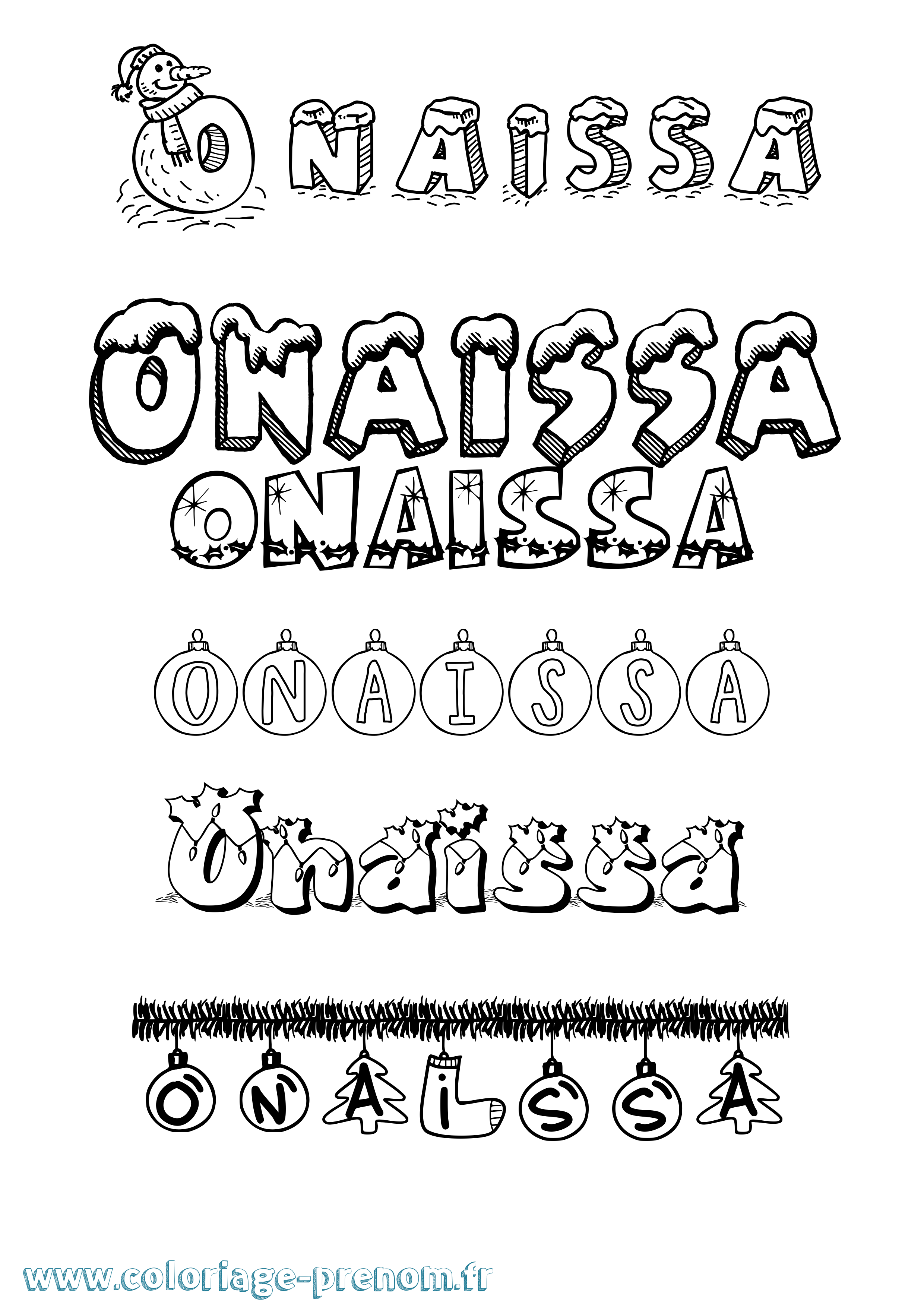Coloriage Onaissa Noël Coloriage prénom Onaissa Noël