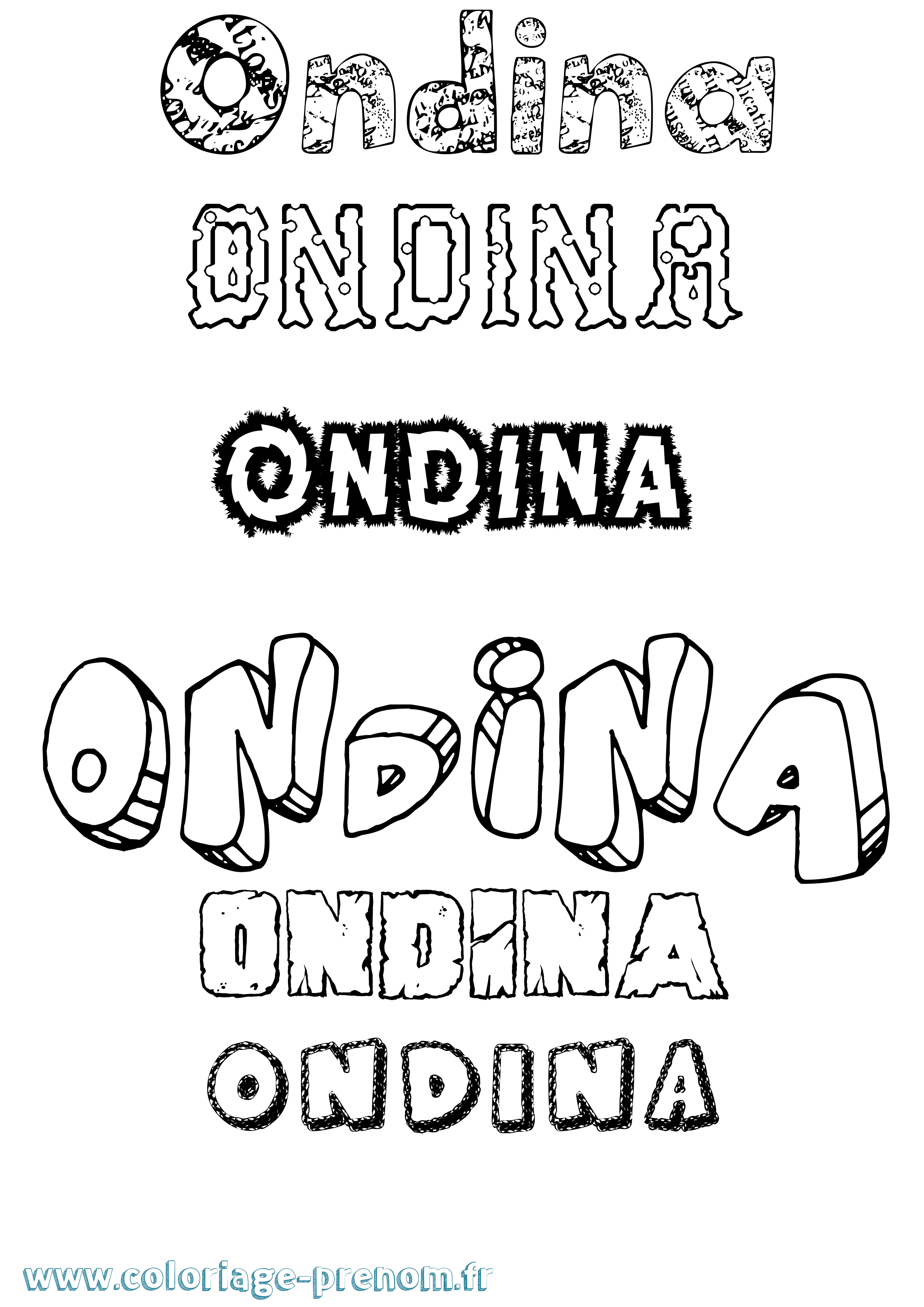 Coloriage Ondina Destructuré Coloriage prénom Ondina Destructuré
