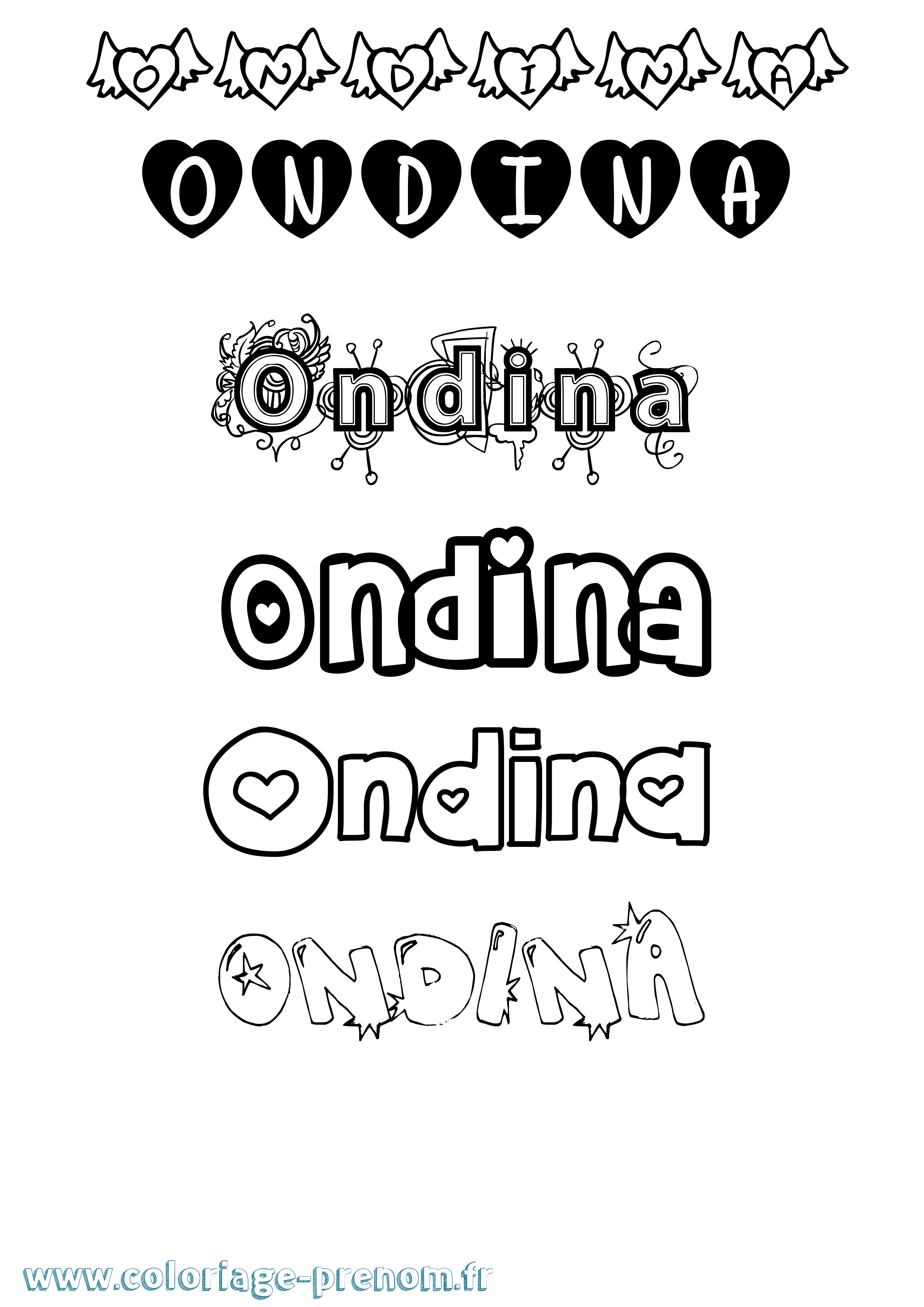 Coloriage Ondina Girly Coloriage prénom Ondina Girly