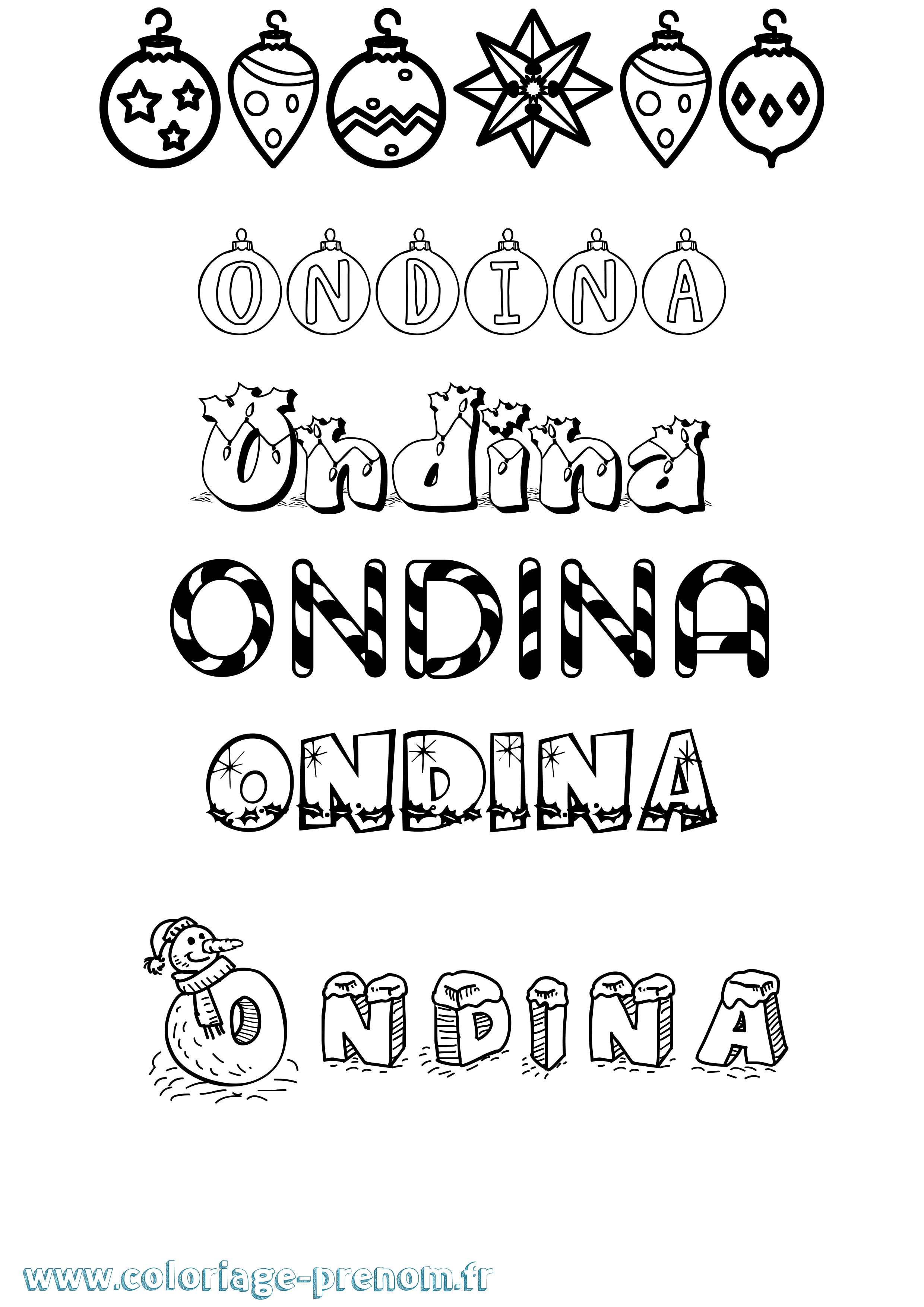 Coloriage Ondina Noël Coloriage prénom Ondina Noël