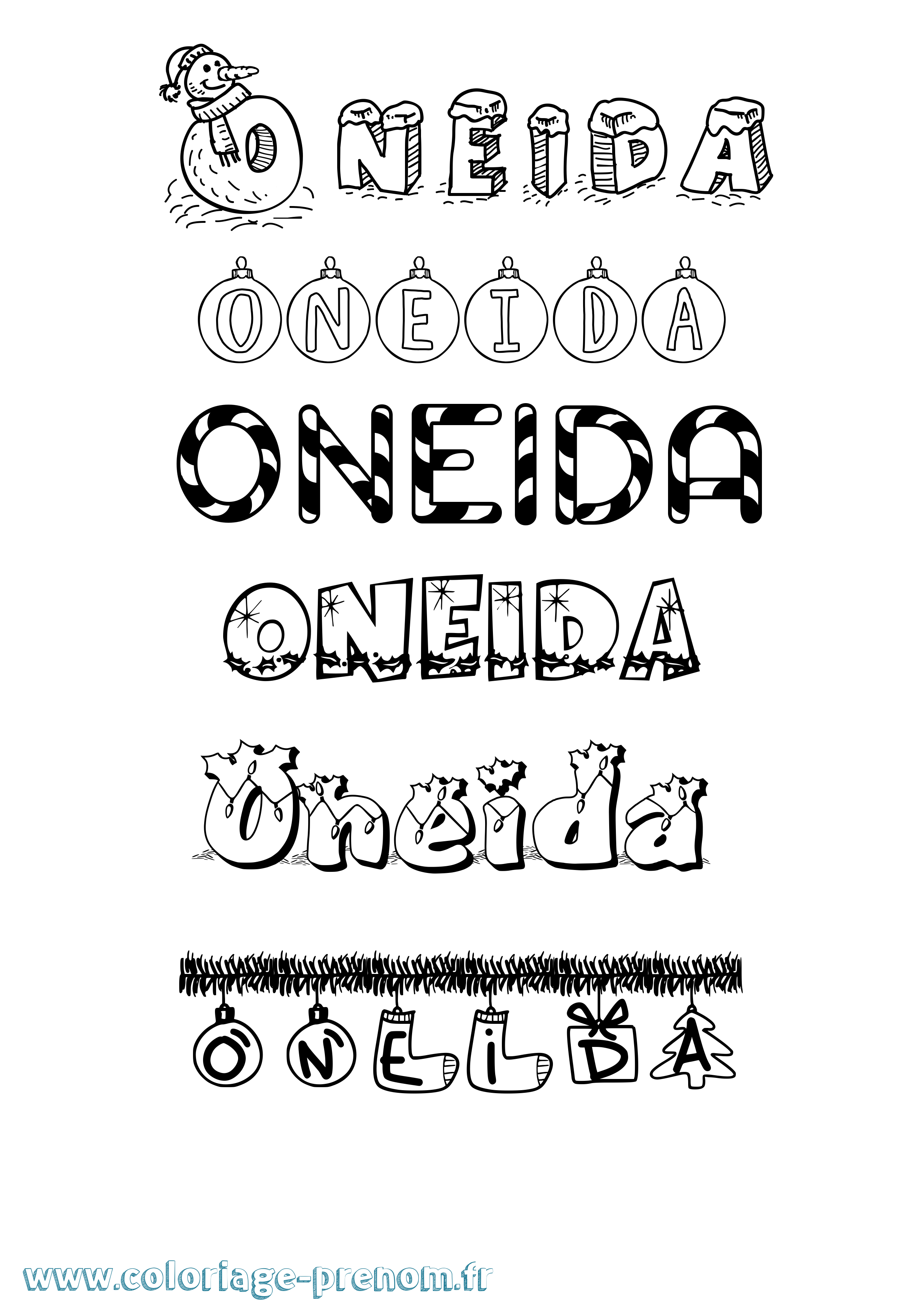 Coloriage Oneida Noël Coloriage prénom Oneida Noël