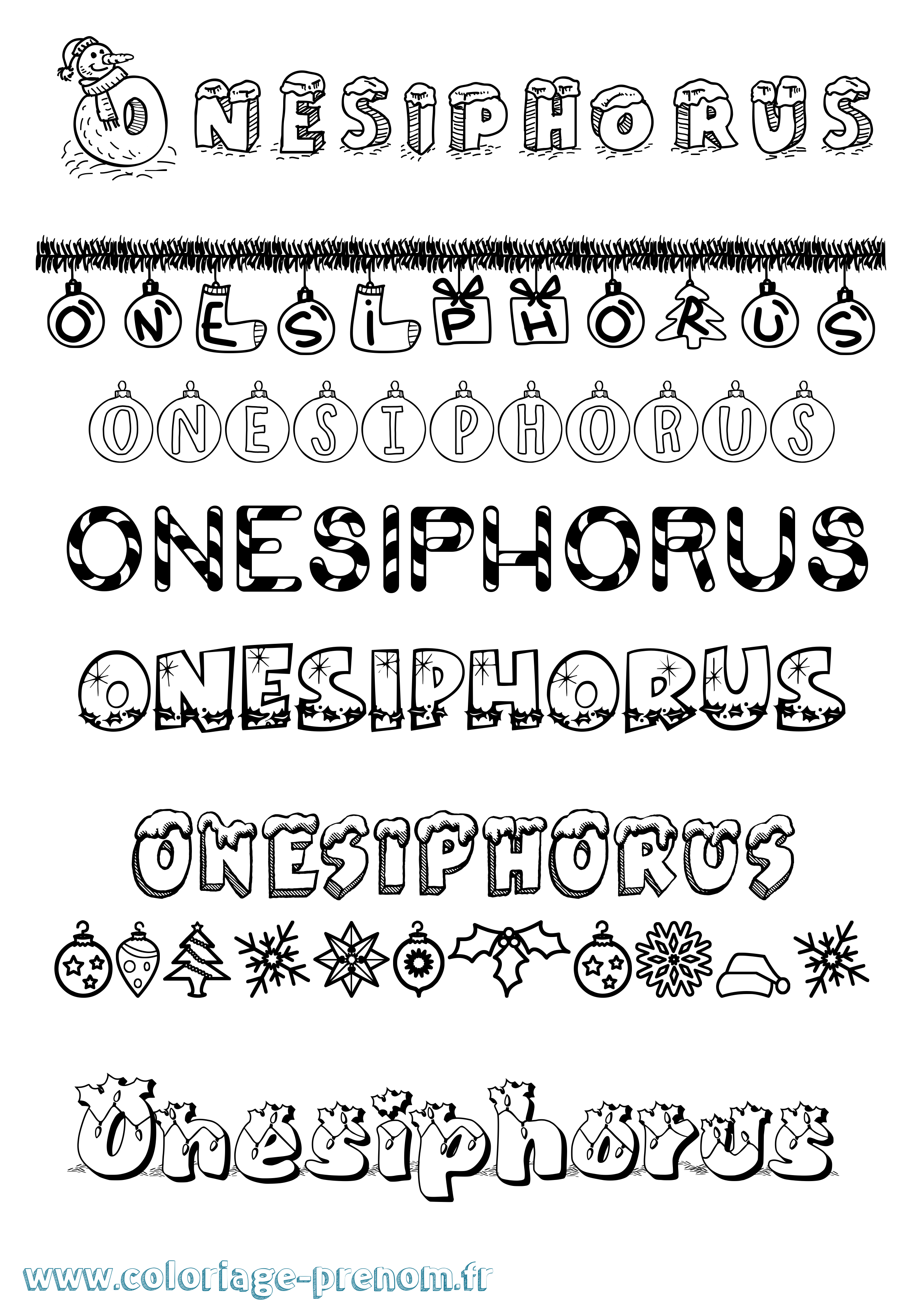 Coloriage Onesiphorus Noël Coloriage prénom Onesiphorus Noël