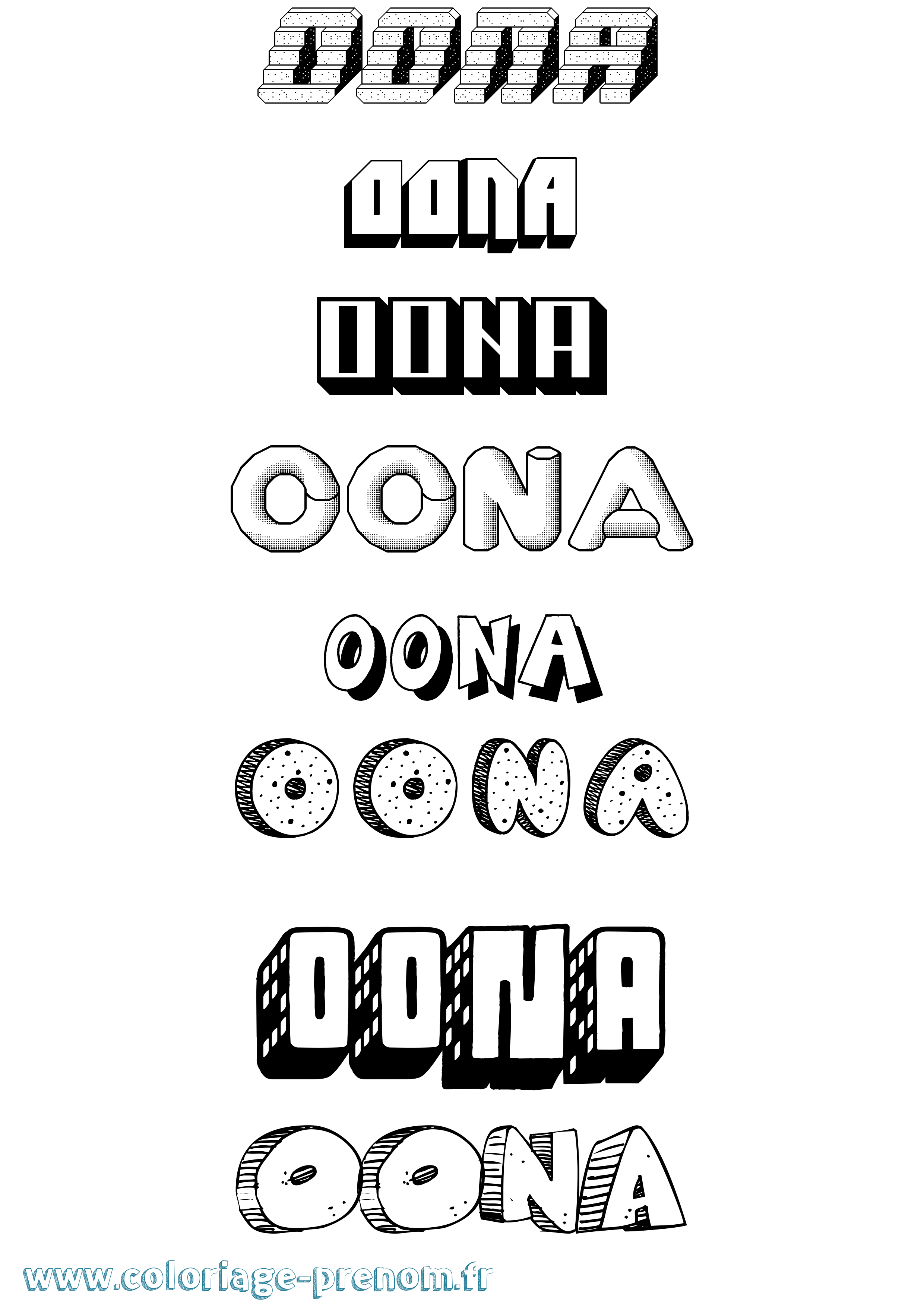 Coloriage Oona Effet 3D Coloriage prénom Oona Effet 3D