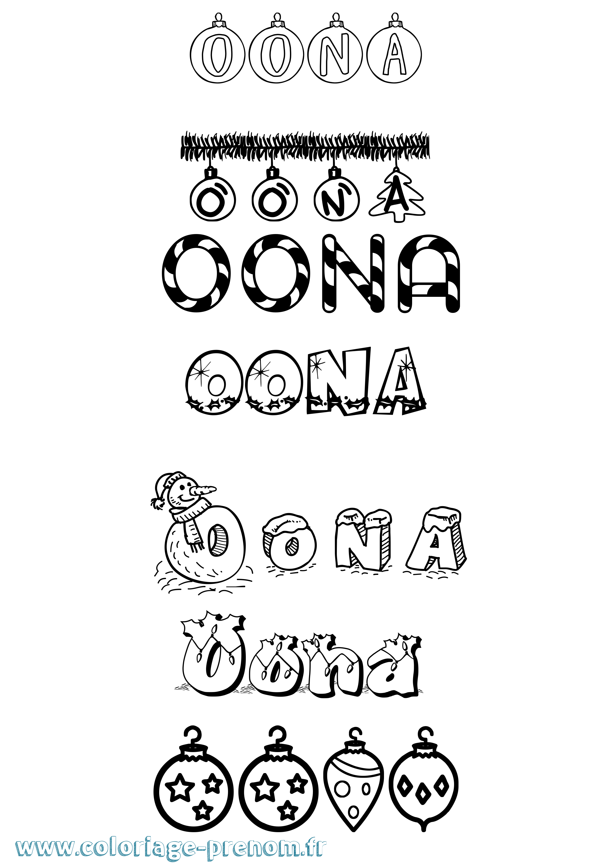 Coloriage Oona Noël Coloriage prénom Oona Noël