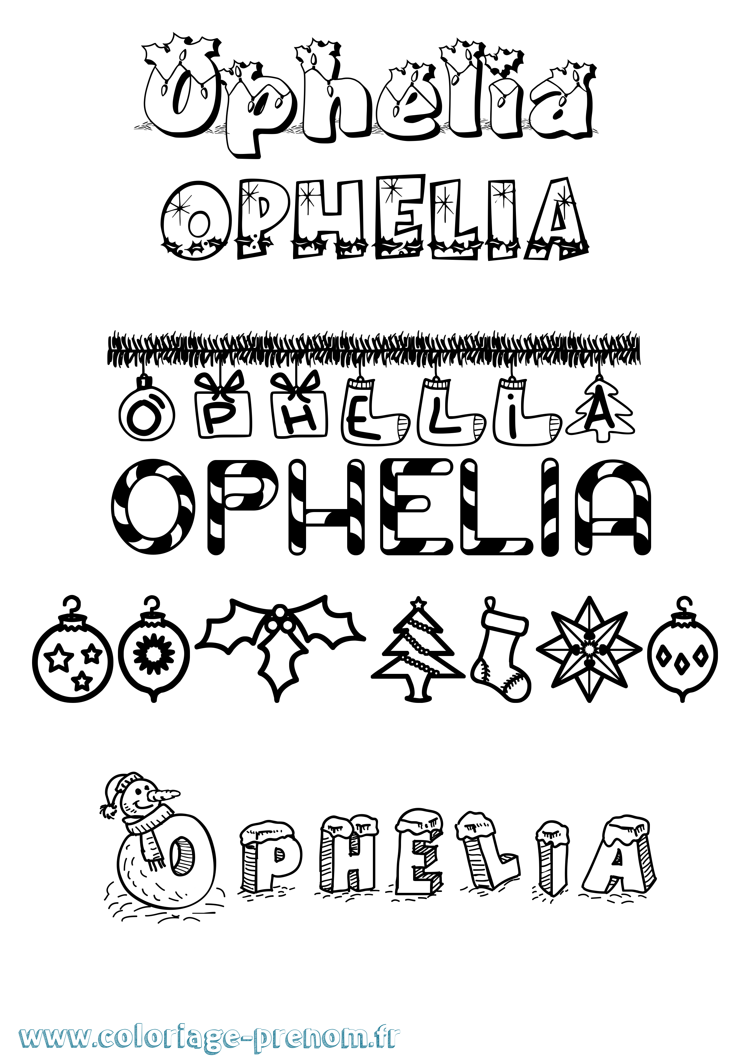 Coloriage Ophelia Noël Coloriage prénom Ophelia Noël