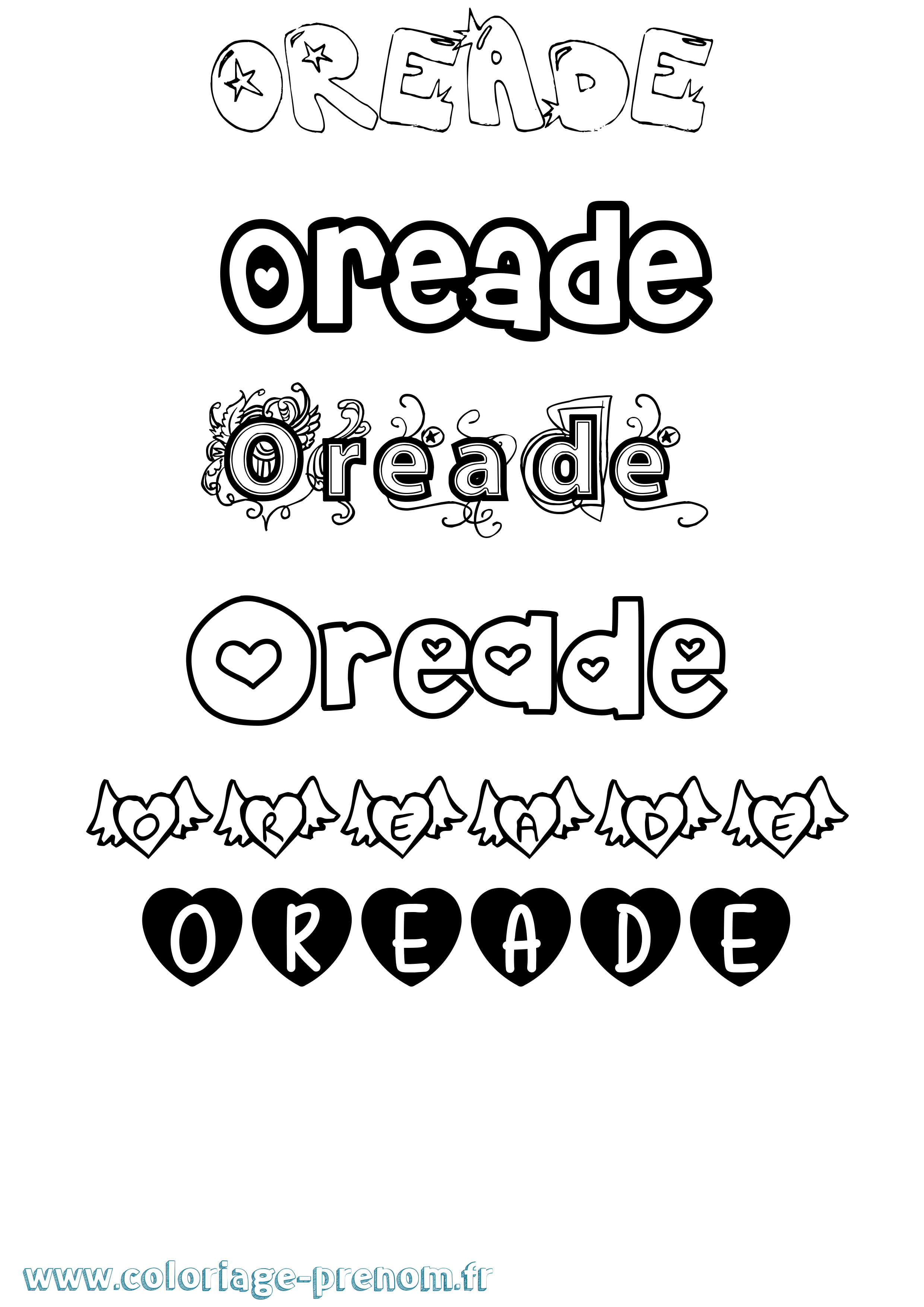 Coloriage Oreade Girly Coloriage prénom Oreade Girly