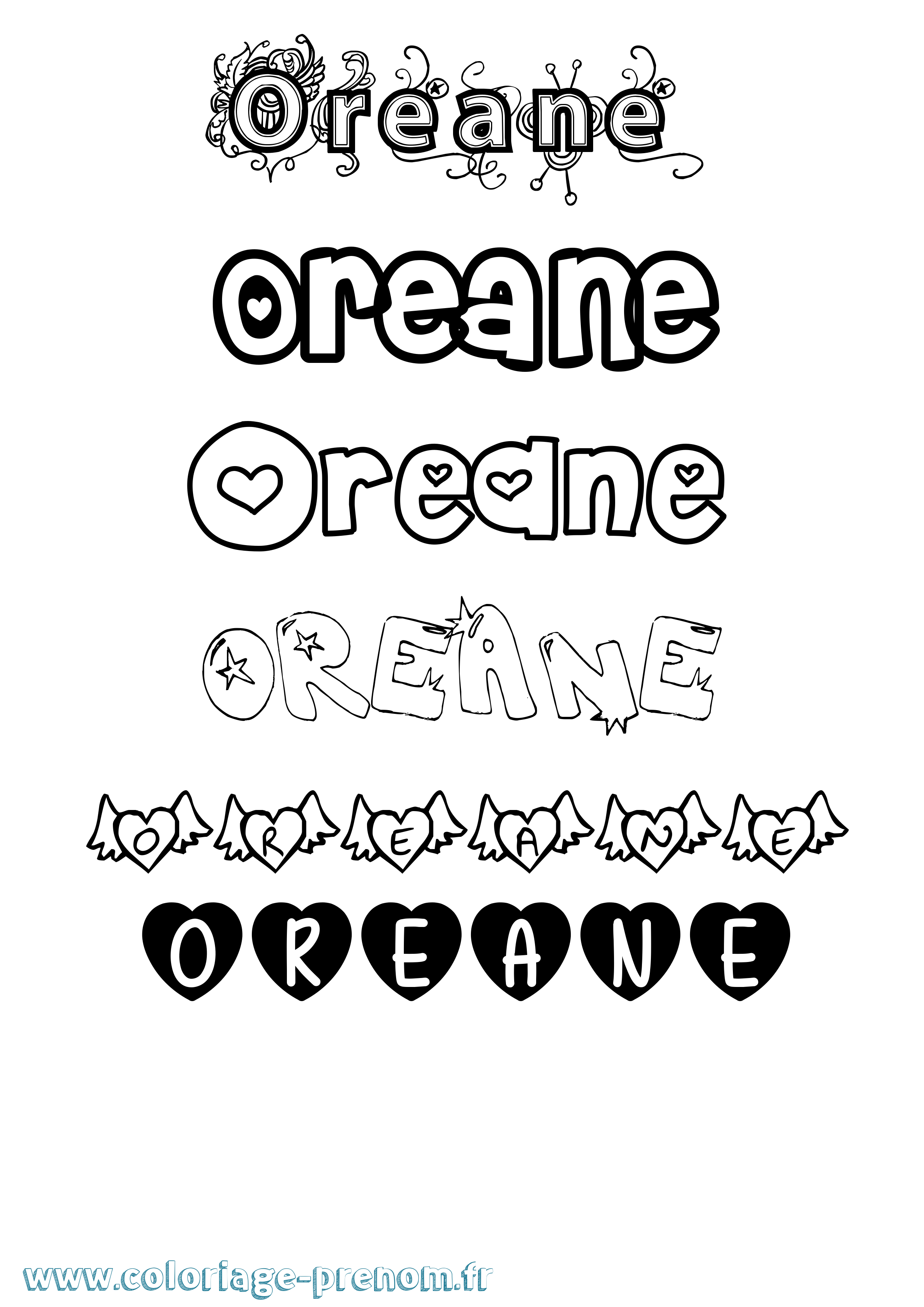 Coloriage Oreane Girly Coloriage prénom Oreane Girly