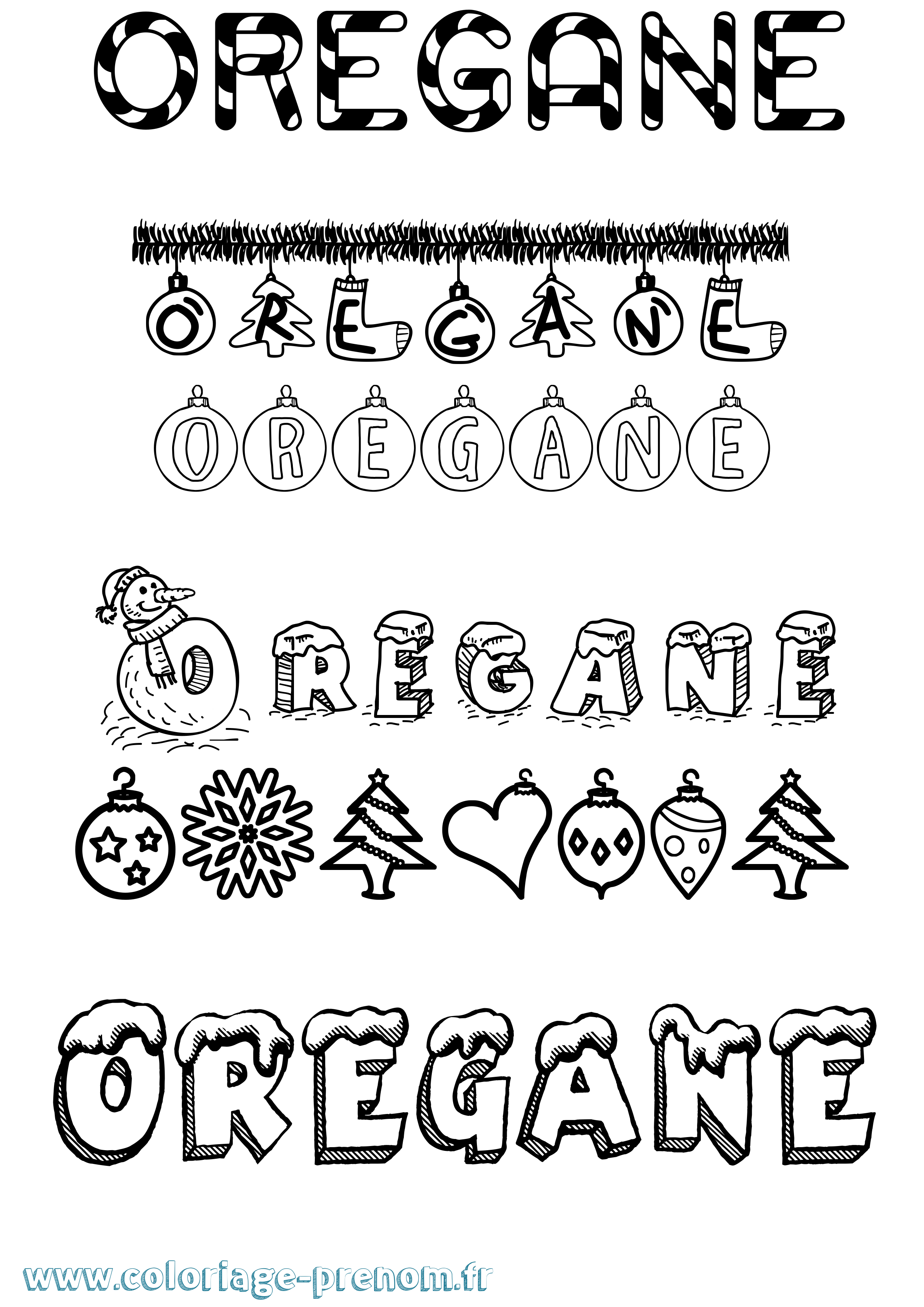 Coloriage Oregane Noël Coloriage prénom Oregane Noël