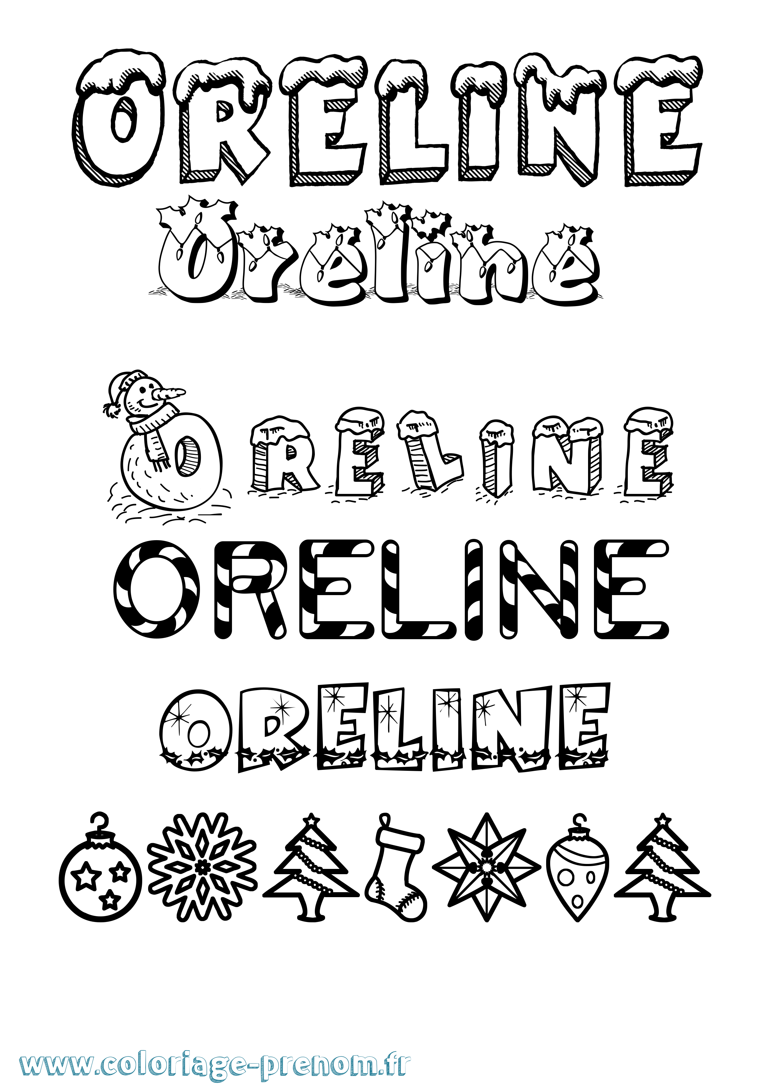 Coloriage Oreline Noël Coloriage prénom Oreline Noël