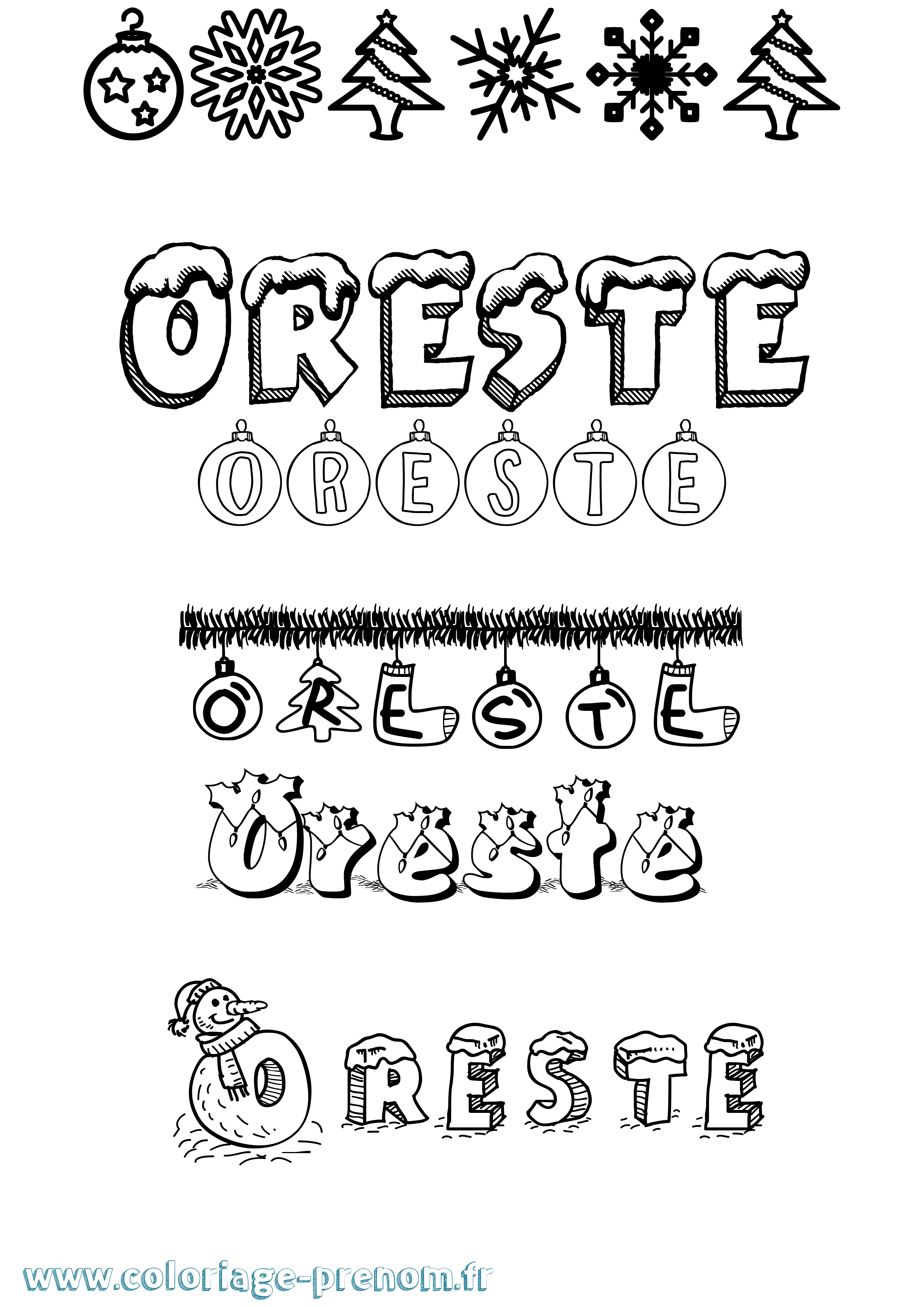 Coloriage Oreste Noël Coloriage prénom Oreste Noël