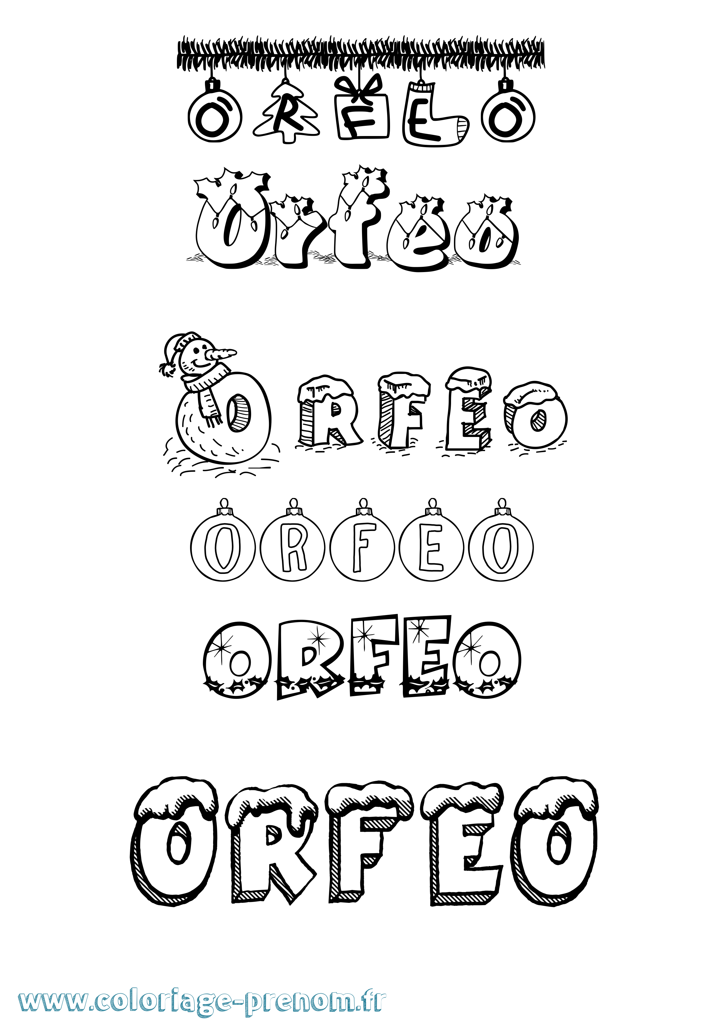 Coloriage Orfeo Noël Coloriage prénom Orfeo Noël