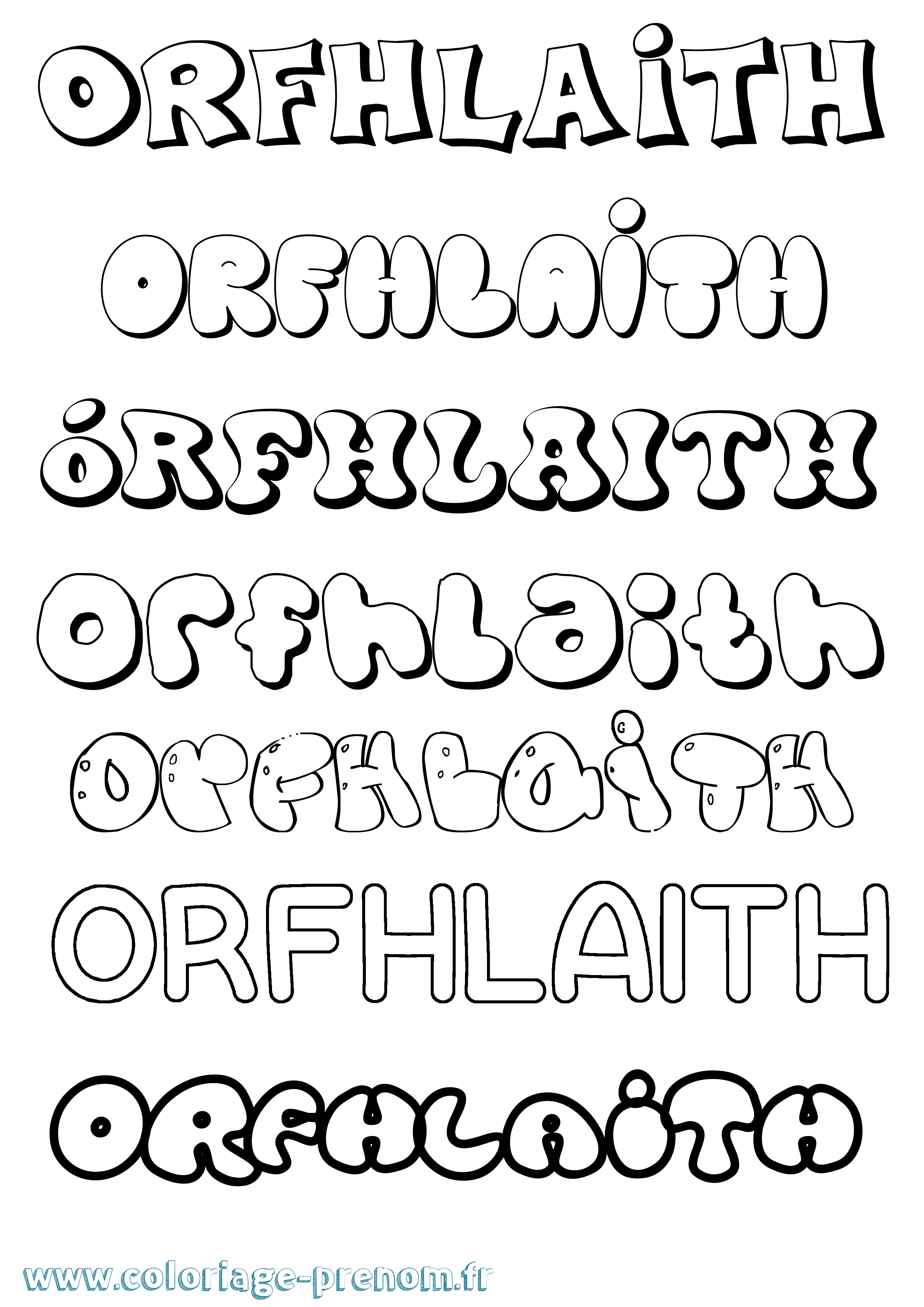 Coloriage Órfhlaith Bubble Coloriage prénom Órfhlaith Bubble
