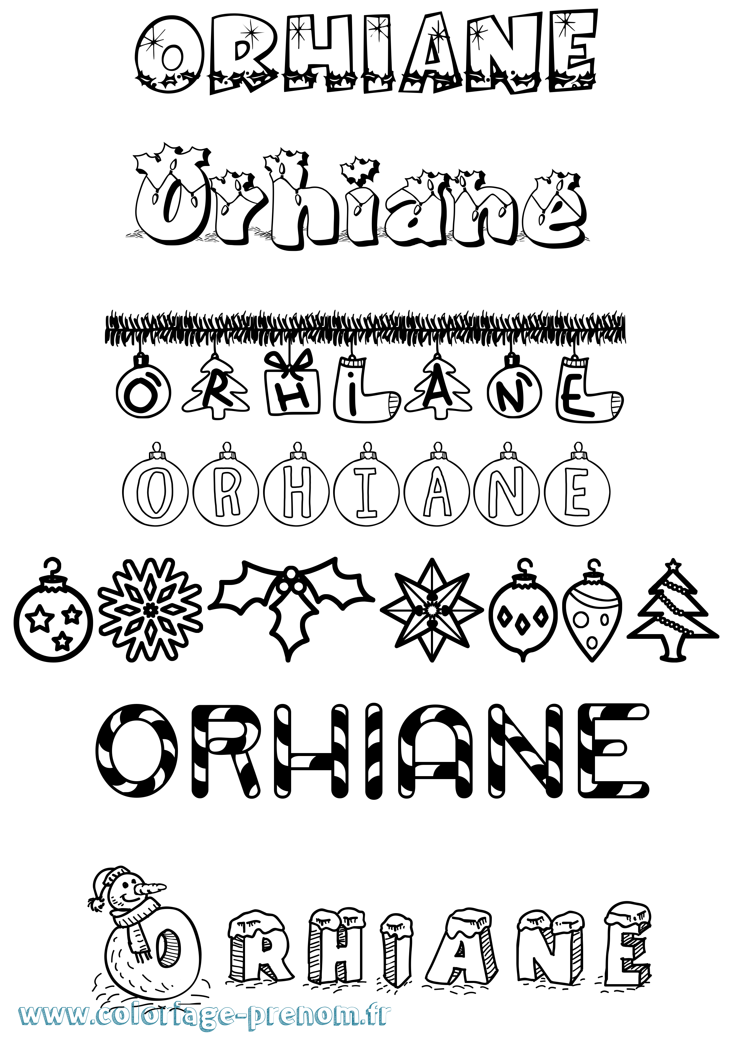 Coloriage Orhiane Noël Coloriage prénom Orhiane Noël