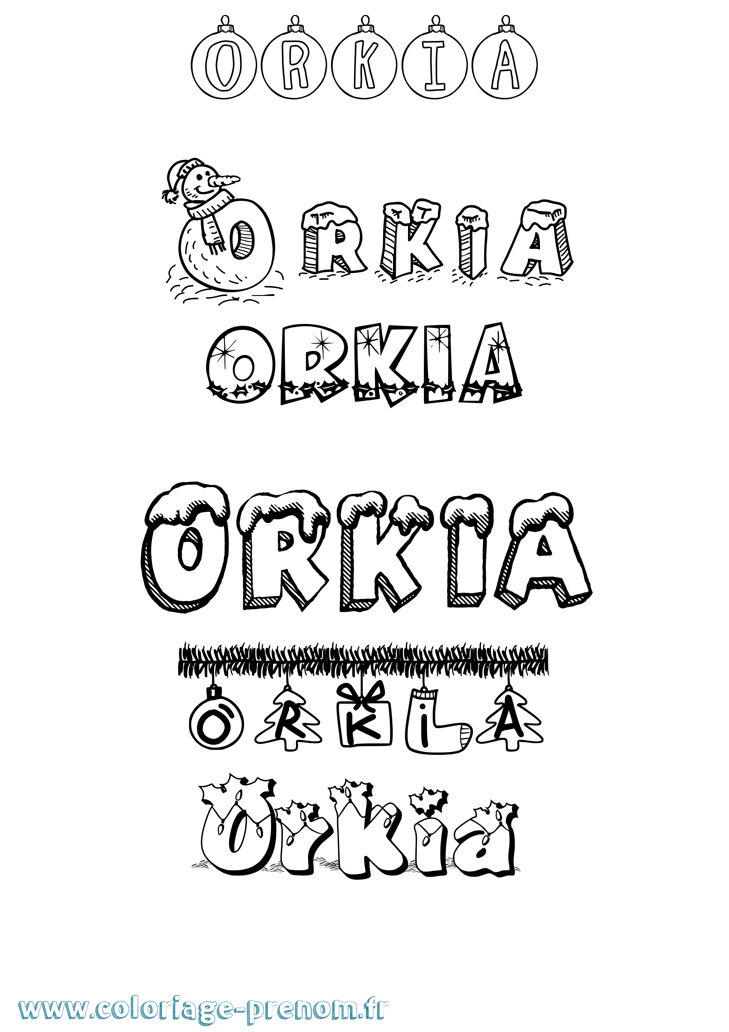 Coloriage Orkia Noël Coloriage prénom Orkia Noël