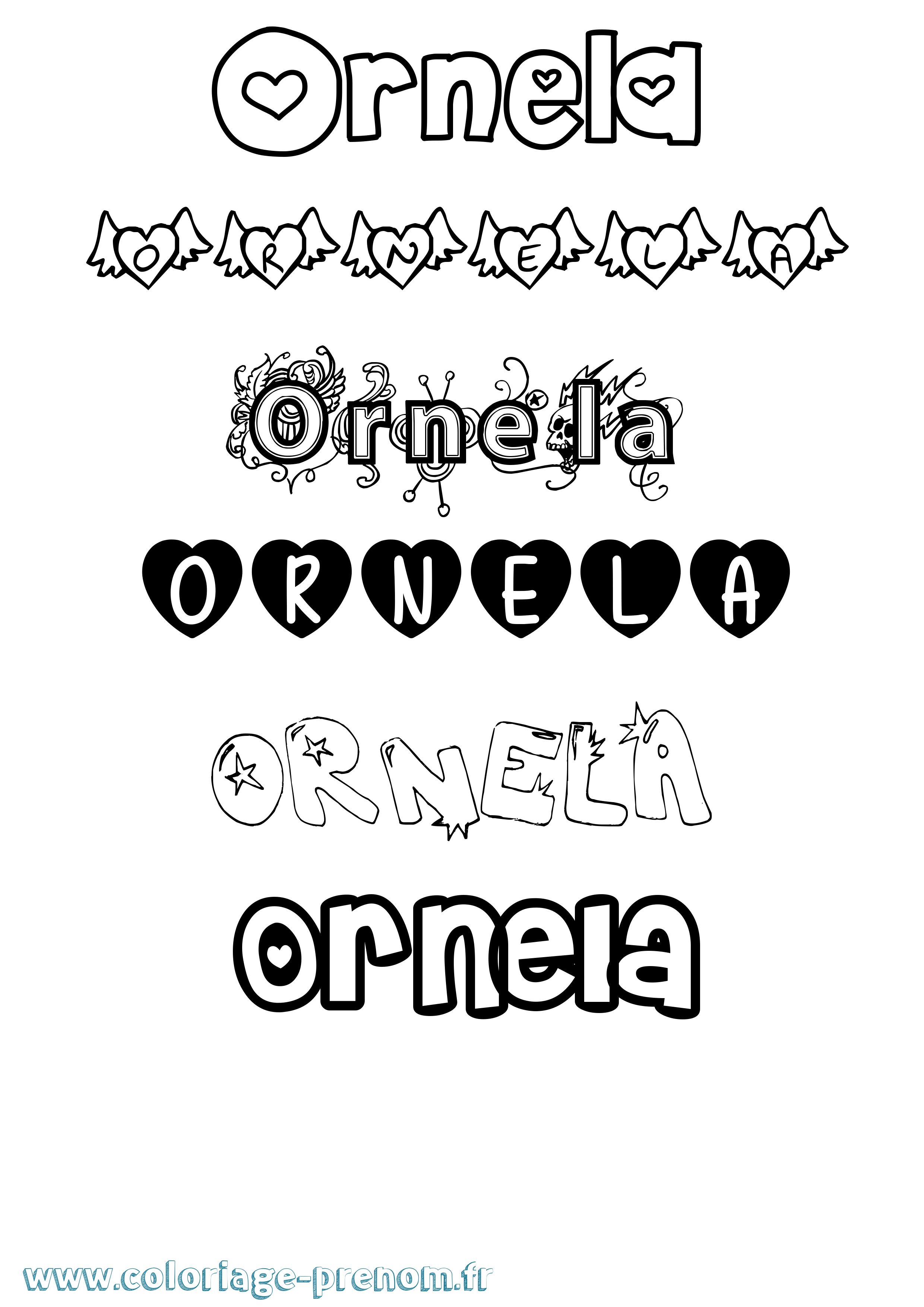 Coloriage Ornela Girly Coloriage prénom Ornela Girly