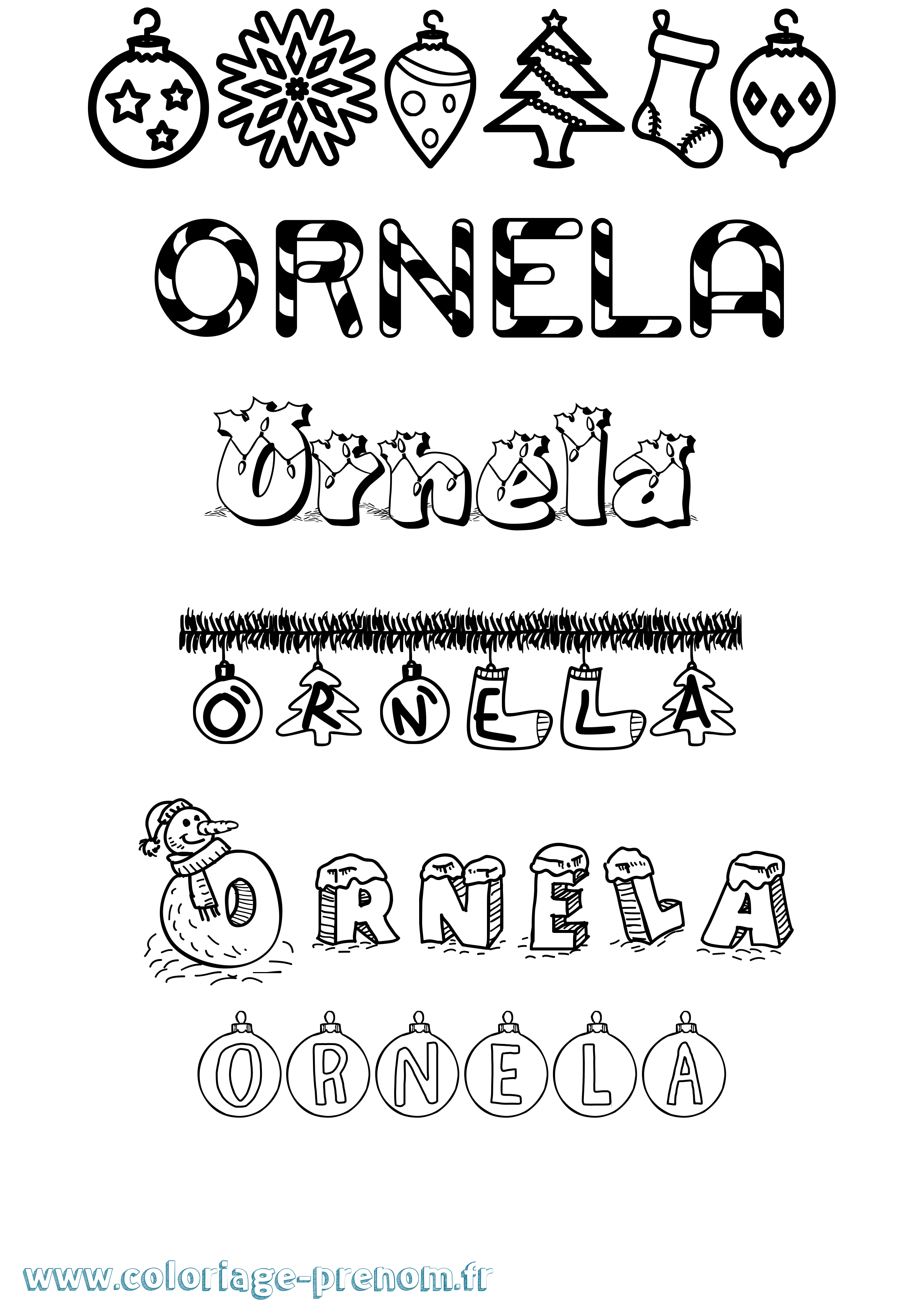 Coloriage Ornela Noël Coloriage prénom Ornela Noël